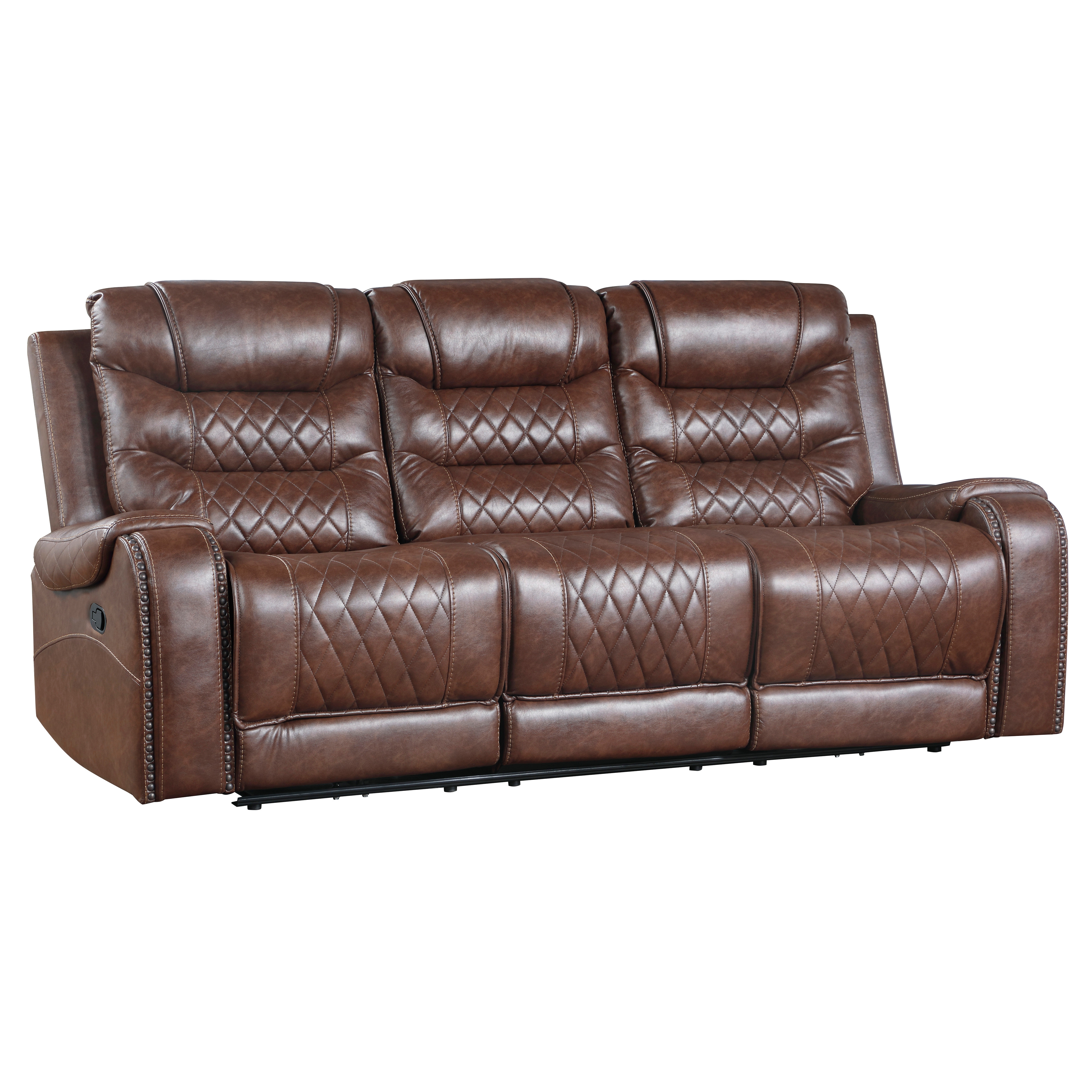 Luxurious Living Room Furniture 3pc Reclining Sofa Set Brown Breathable Faux Leather Upholstery Sofa Loveseat Swivel Chair, USB Ports, Power Outlets, Diamond pattern Stitching