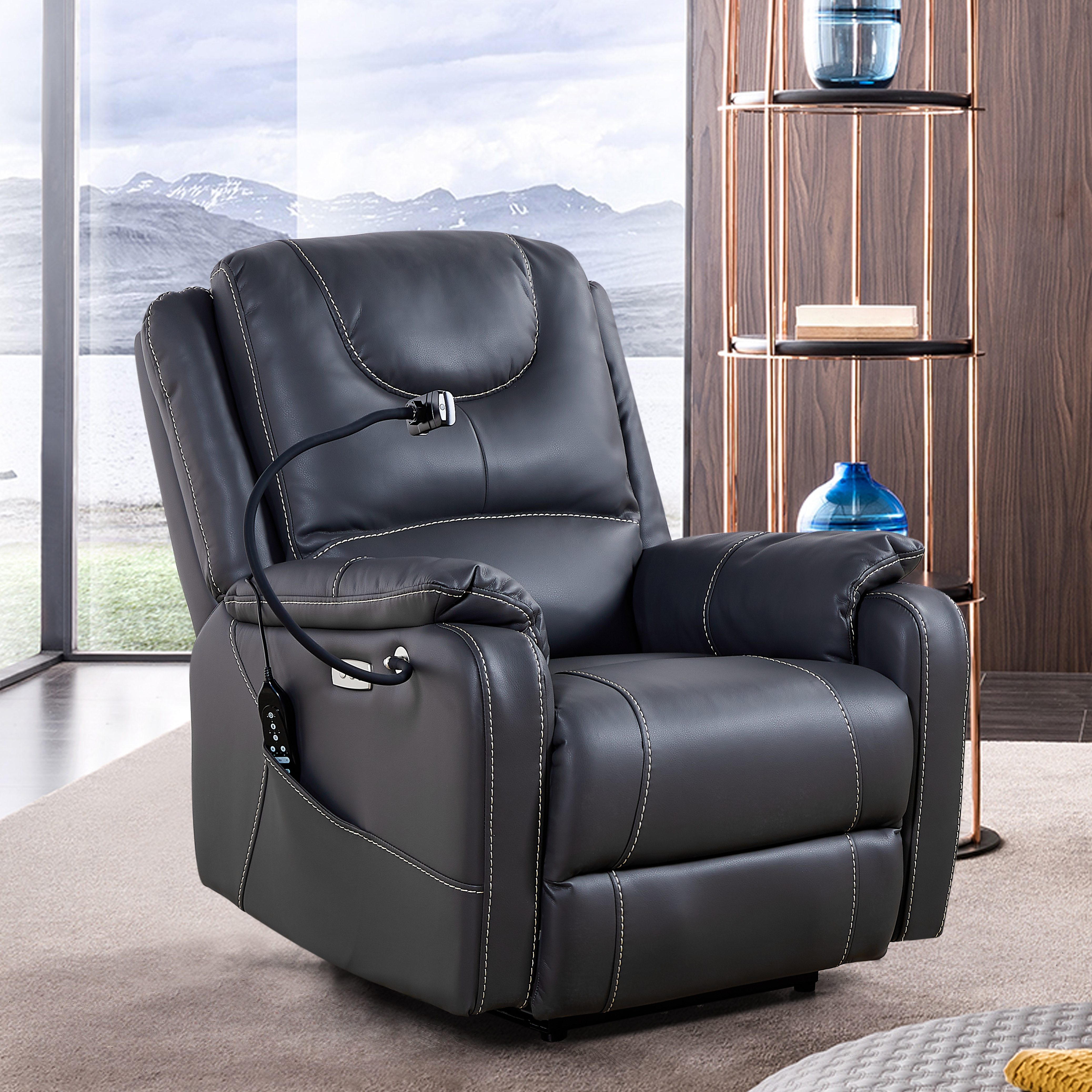 Liyasi Zero Gravity Power Recliner with comfortable lying degree, Massage, Heating and Phone Holder, Side Pockets, USB Charge Ports, Enjoy extreme relaxation