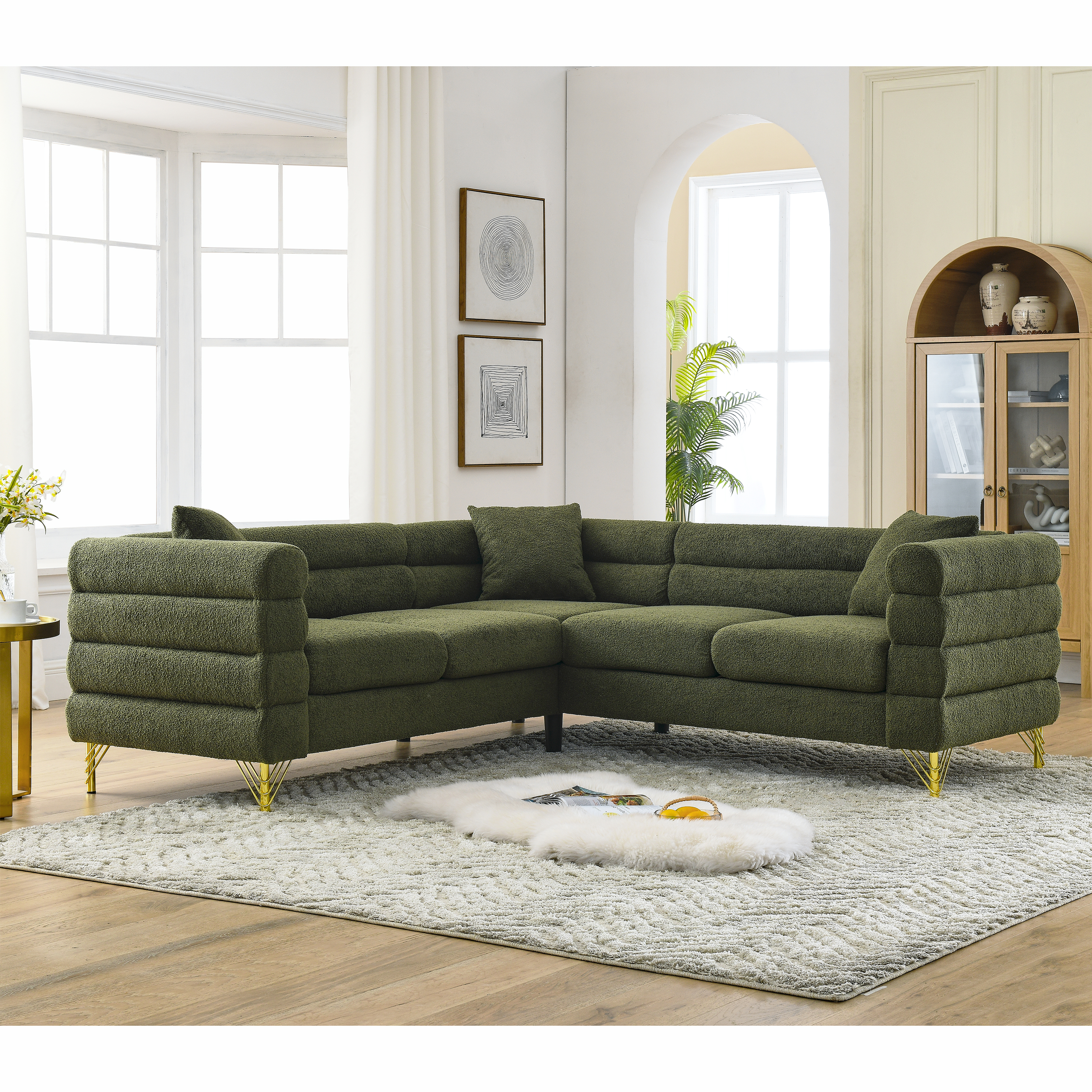 81.5-Inch Oversized Corner Sofa, L-Shaped Sectional Couch,   5-Seater Corner Sofas with 3 Cushions for Living Room, Bedroom, Apartment, Office