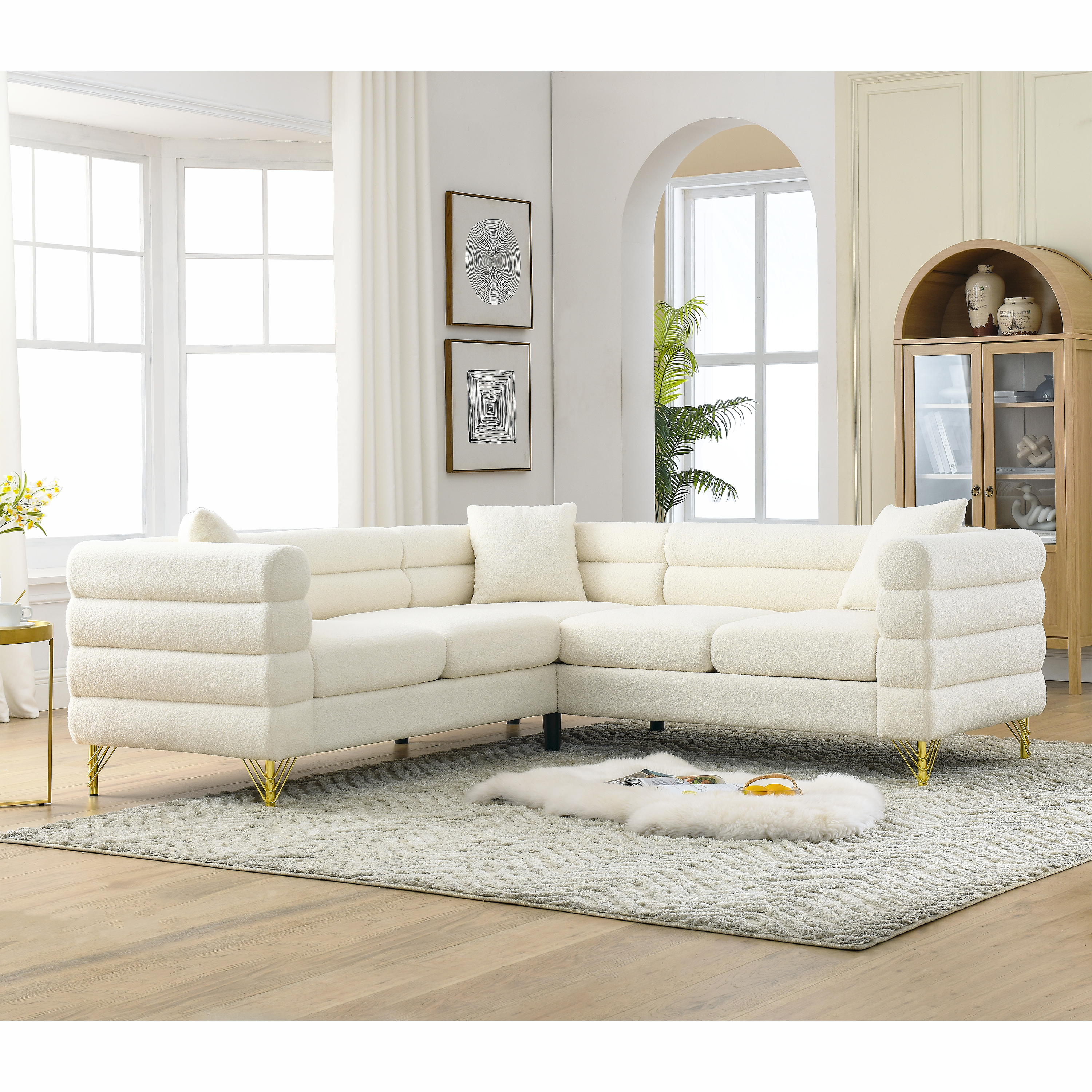 81.5-Inch Oversized Corner Sofa, L-Shaped Sectional Couch,   5-Seater Corner Sofas with 3 Cushions for Living Room, Bedroom, Apartment, Office