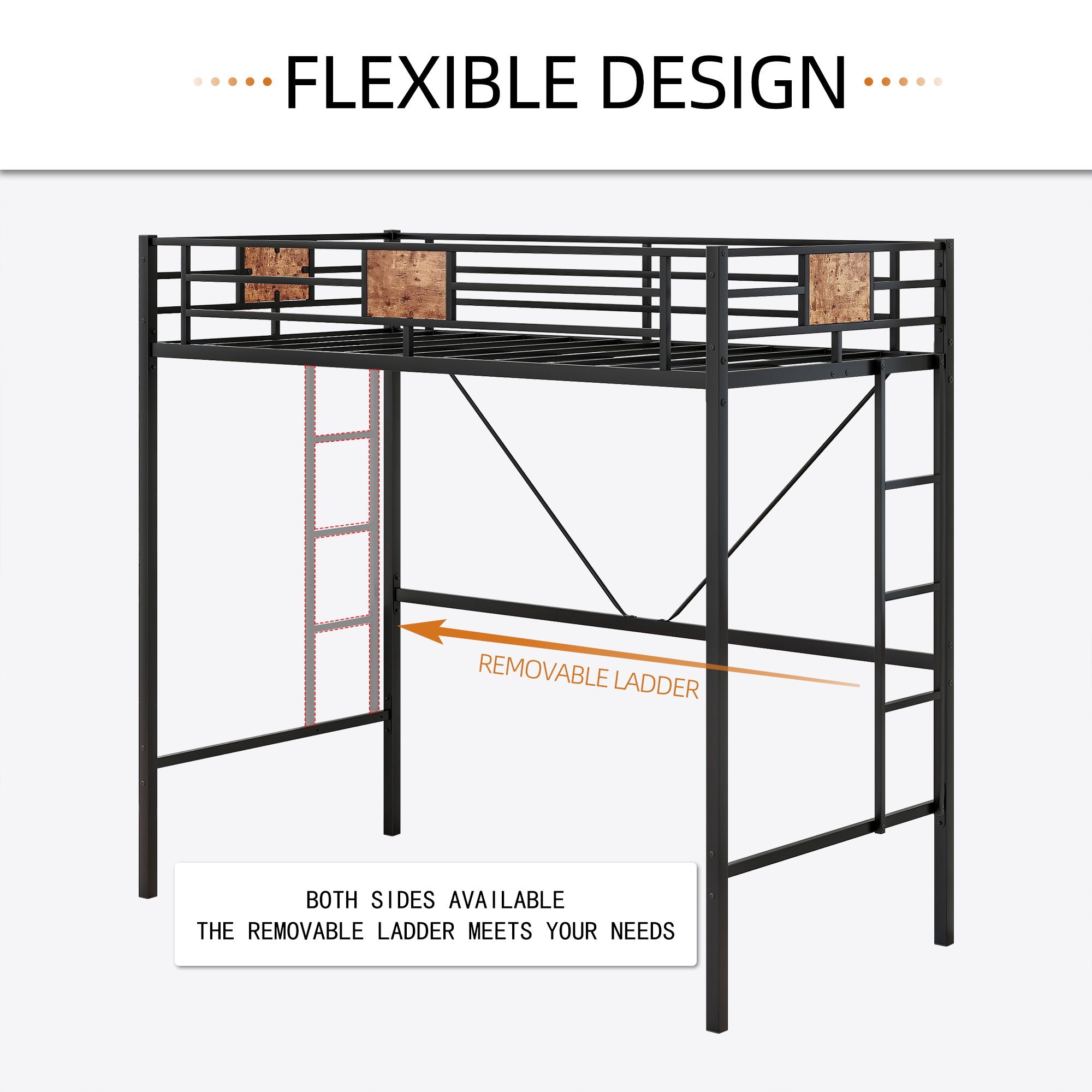 Metal Twin Loft Bed Frame with Stairs & Full-Length Guardrail, Space-Saving Design, No Box Spring Needed,, Noise Free, Black