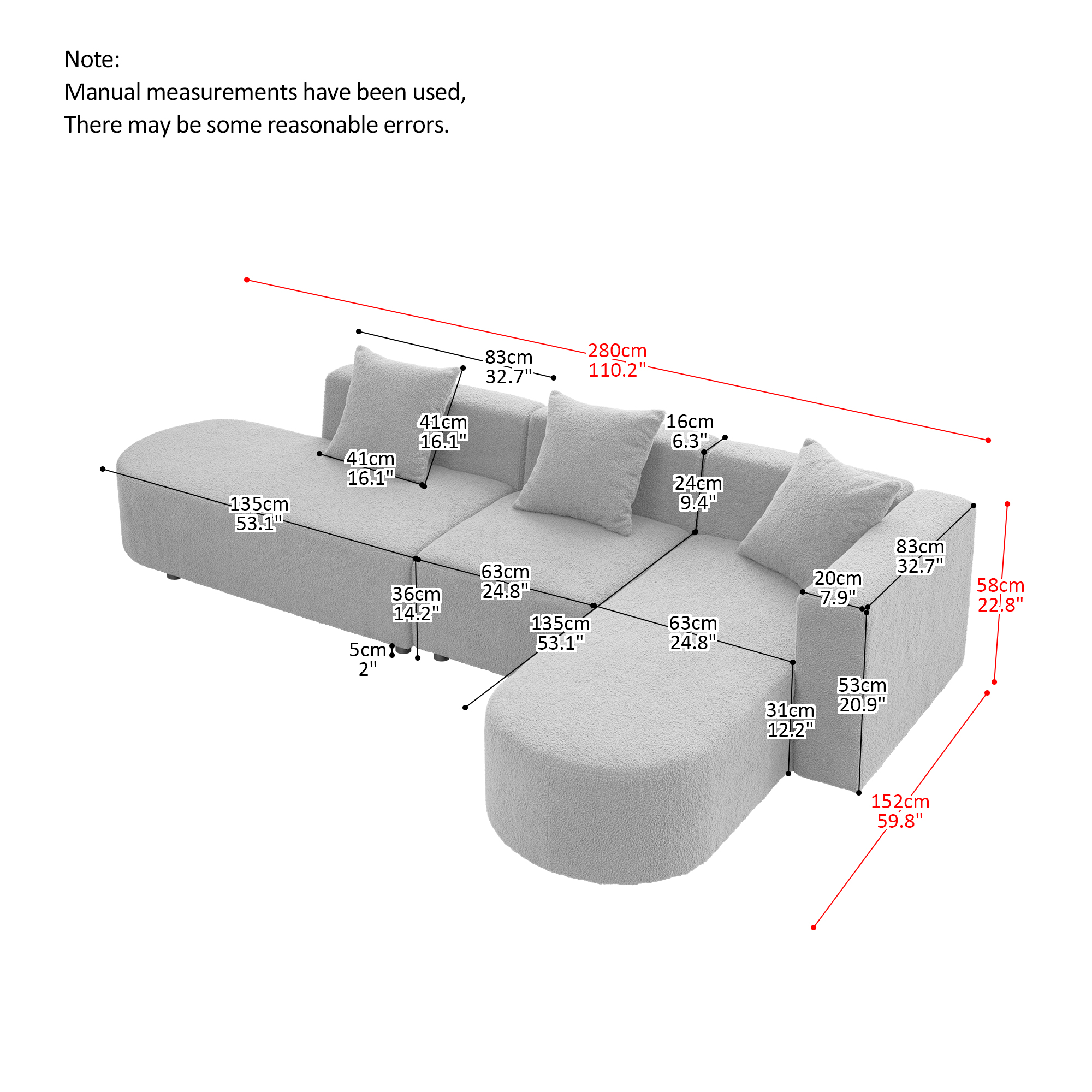 [VIDEO] provided]Modern  L shape boucle Sofa with curved seat (facing right)