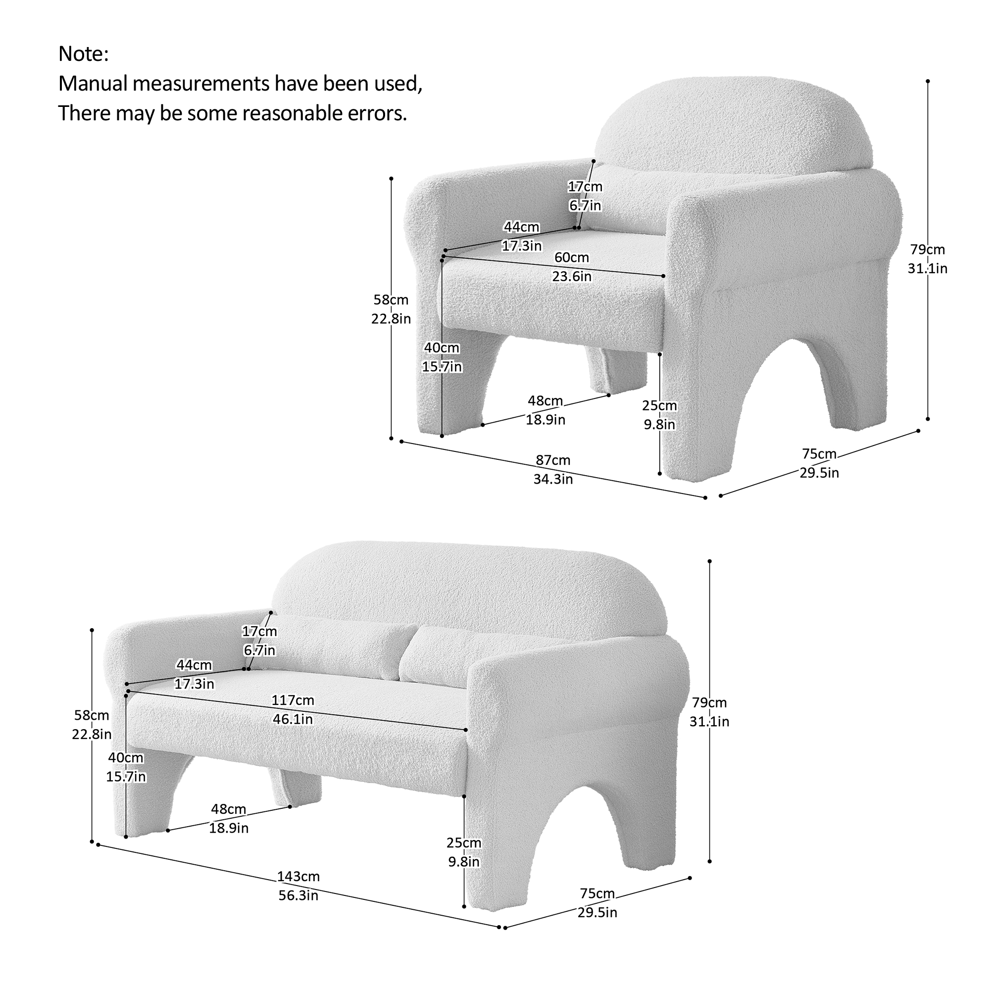 [VIDEO provided]2 Piece Set Sofa Couch,modern Boucle loveseat & accent chair for Living room