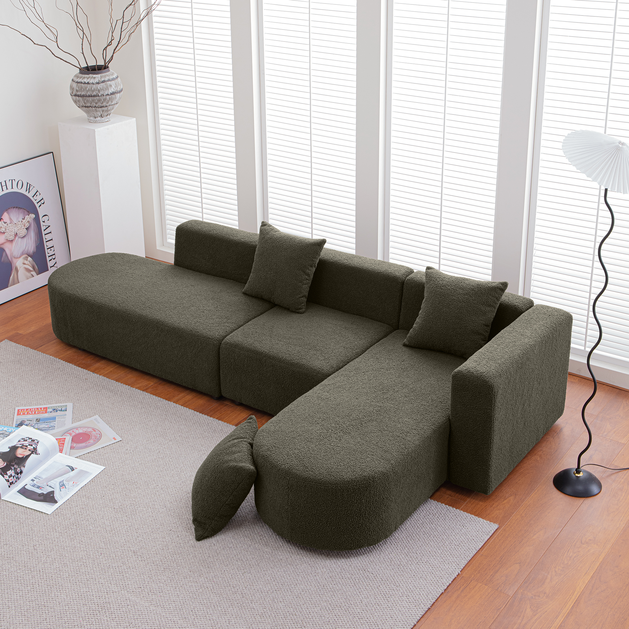 [VIDEO] provided]Modern  L shape boucle Sofa with curved seat (facing right)