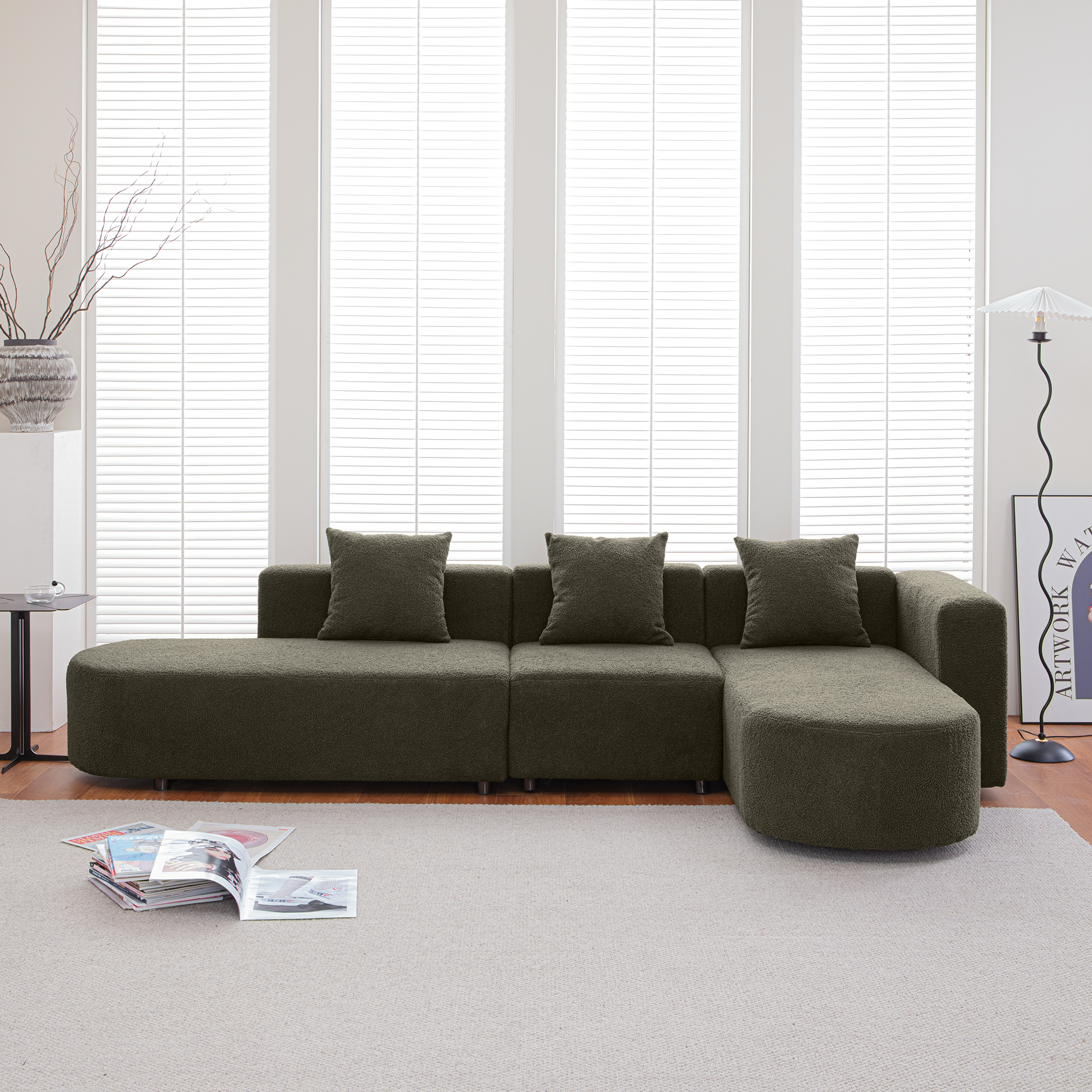 [VIDEO] provided]Modern  L shape boucle Sofa with curved seat (facing right)