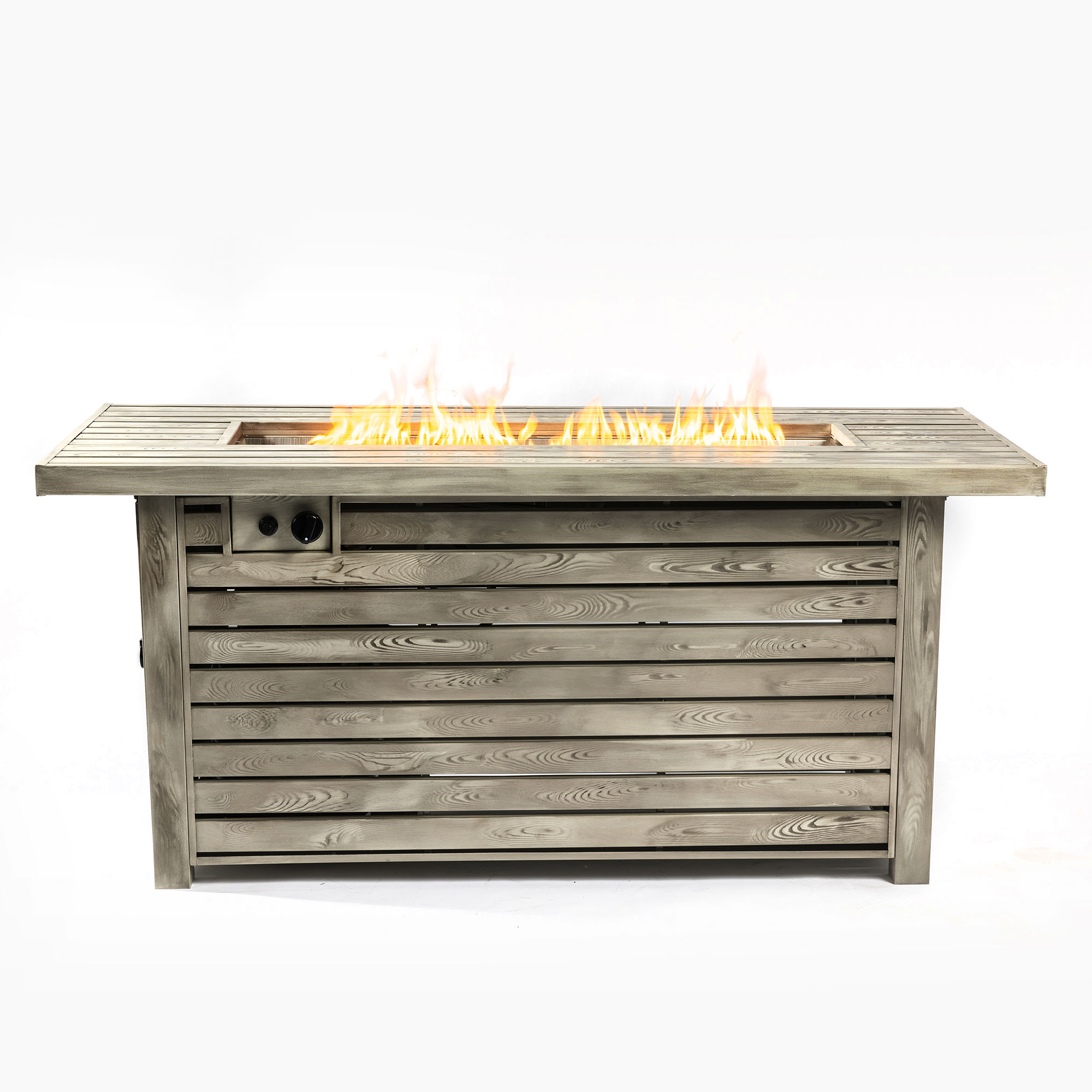 54inch Outdoor Fire Table Steel Fire Pit Table with Wood Grain Surface