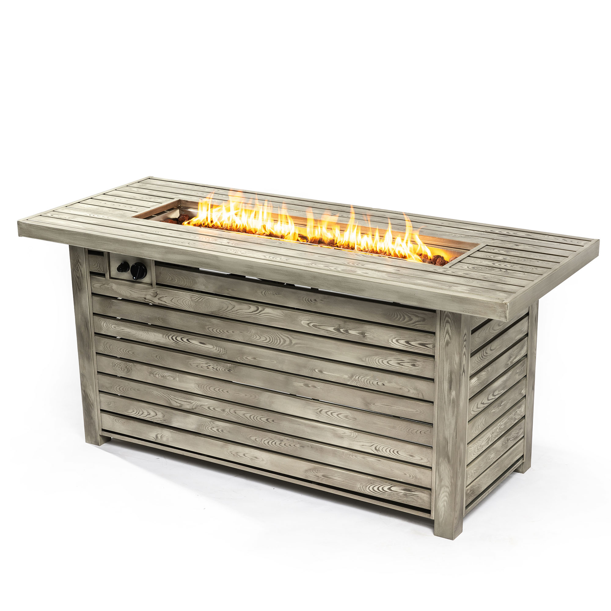 54inch Outdoor Fire Table Steel Fire Pit Table with Wood Grain Surface