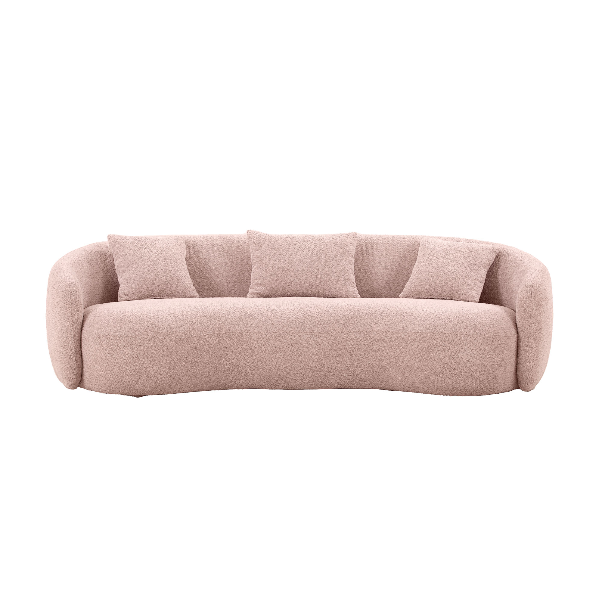 93.6'' Mid Century Modern Curved Living Room Sofa, 4-Seat Boucle Fabric Couch for Bedroom, Office, Apartment,Pink