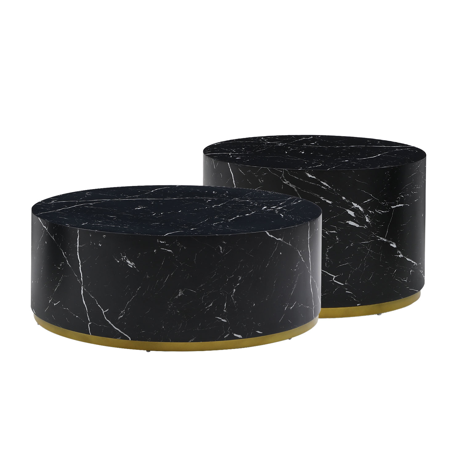 Black Marble Pattern Cocktail Table MDF with Gold Metal Base 23.62inch