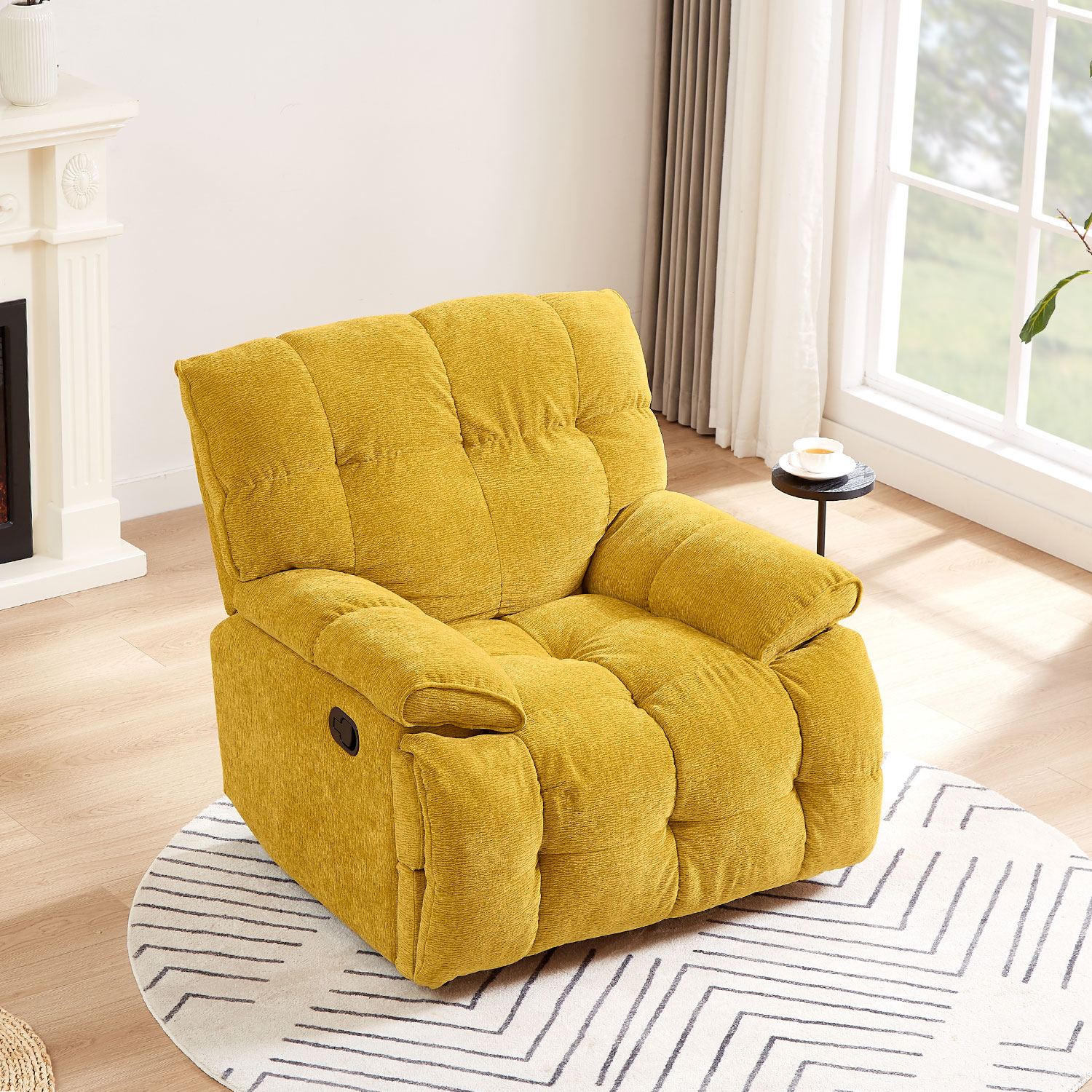 Ergonomic Glider 360 Degree Swivel Chair, Overstuffed Manual Rocking Recliner for Living Room YELLOW