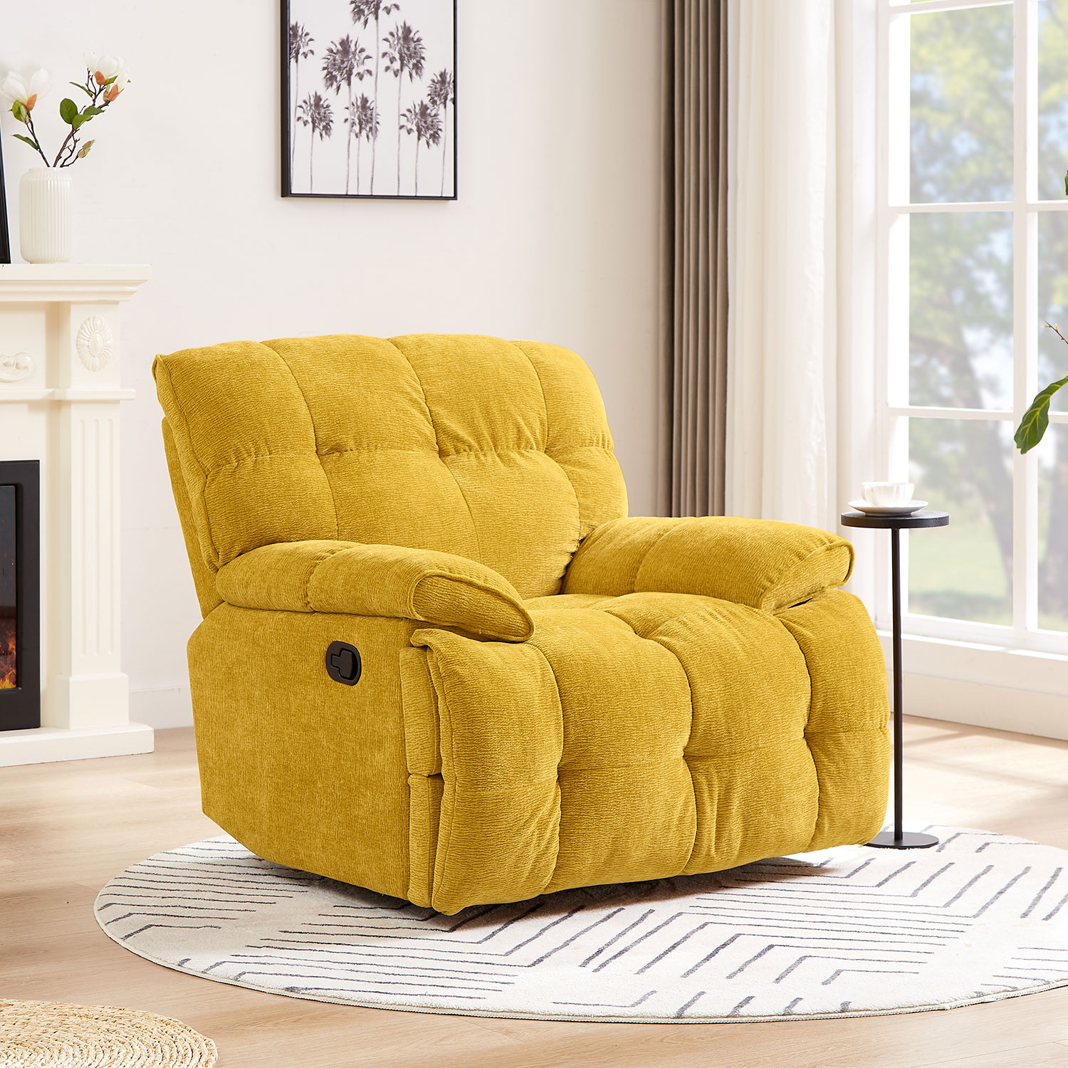 Ergonomic Glider 360 Degree Swivel Chair, Overstuffed Manual Rocking Recliner for Living Room YELLOW