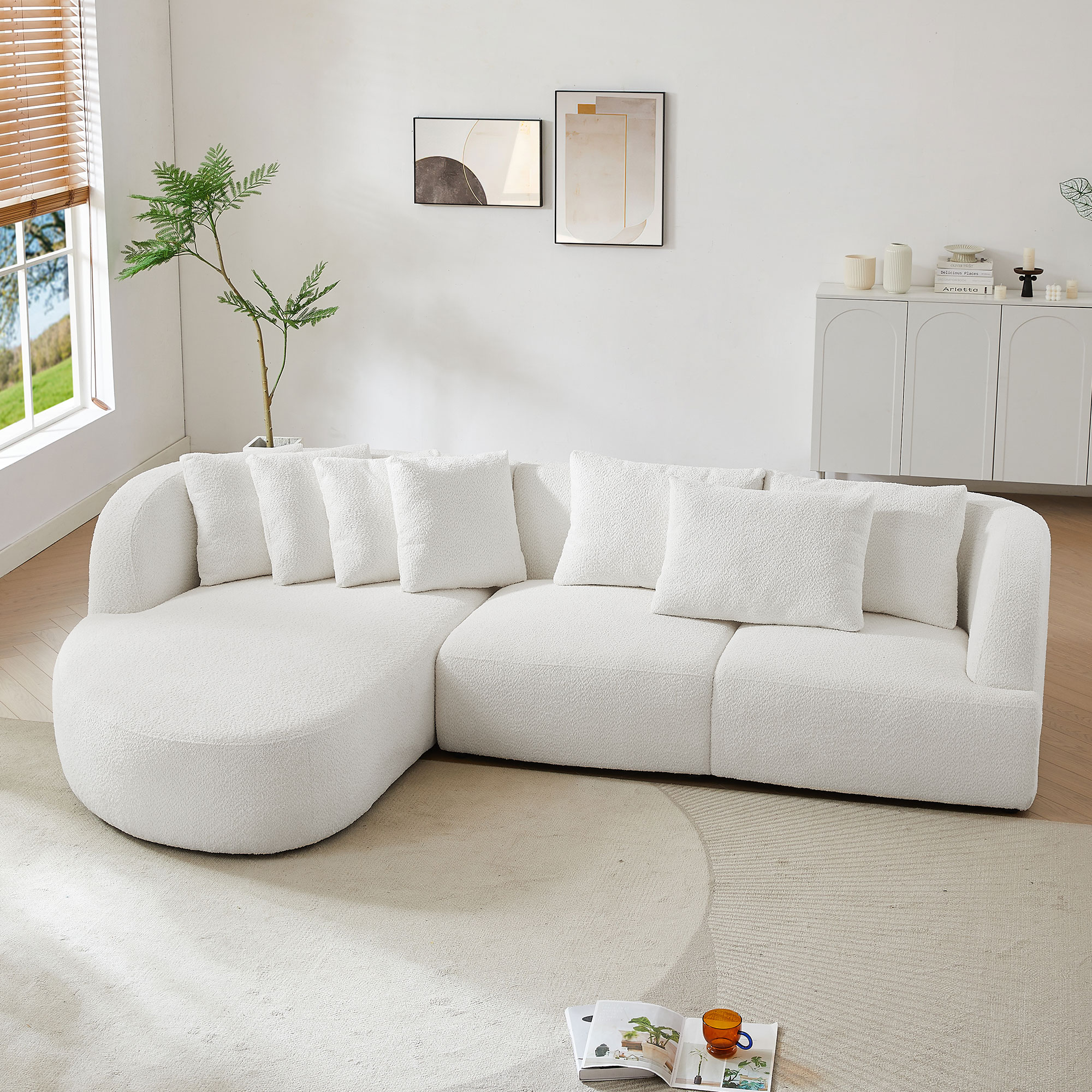 Convertible Corner Sofa with armrest and sectional Sofa, Left Chaise Longue for Living Room, Apartment & Office Beige