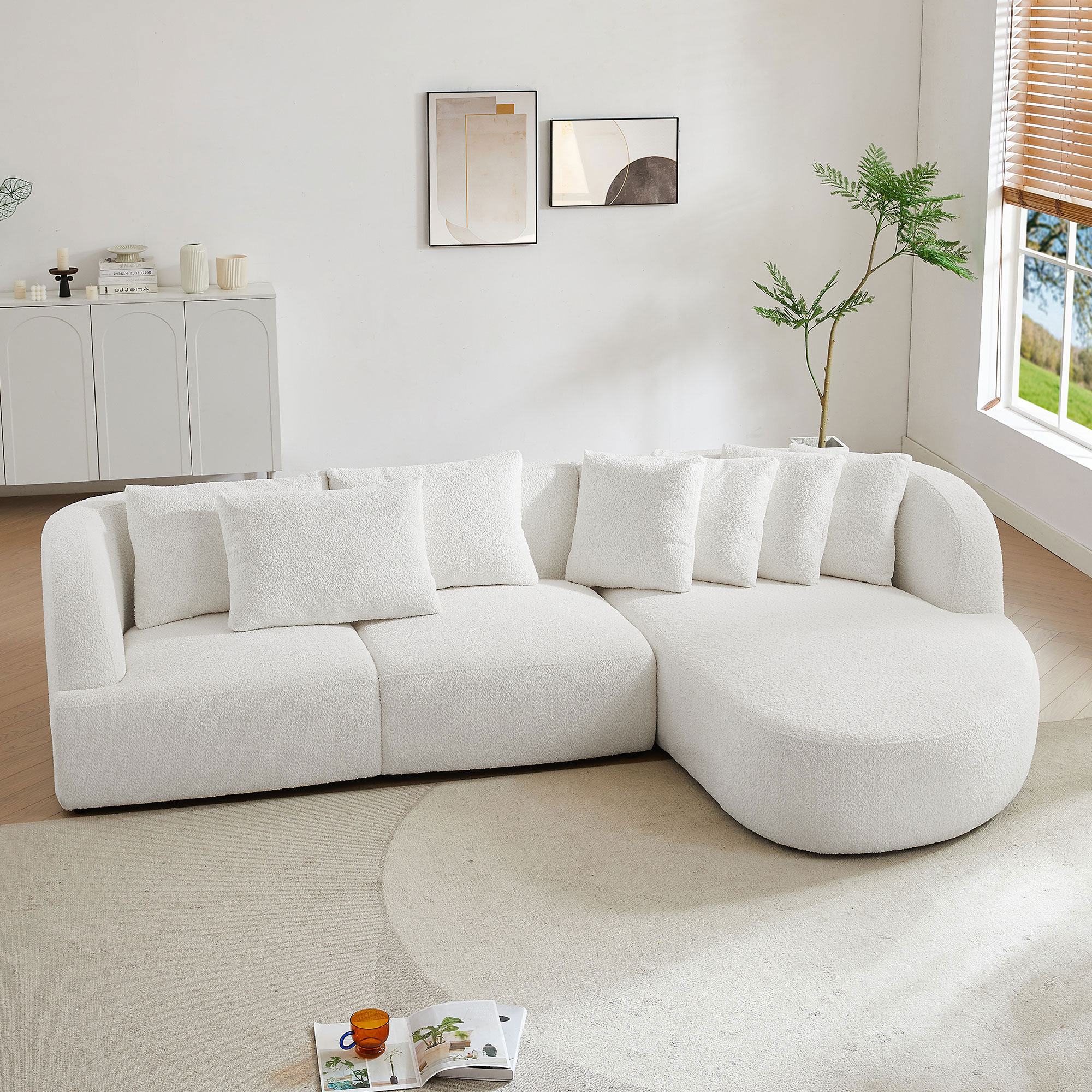 Boucle sofa,Modular Sectional Couch for Living Room Apartment Lounge,Free Combination  Beige