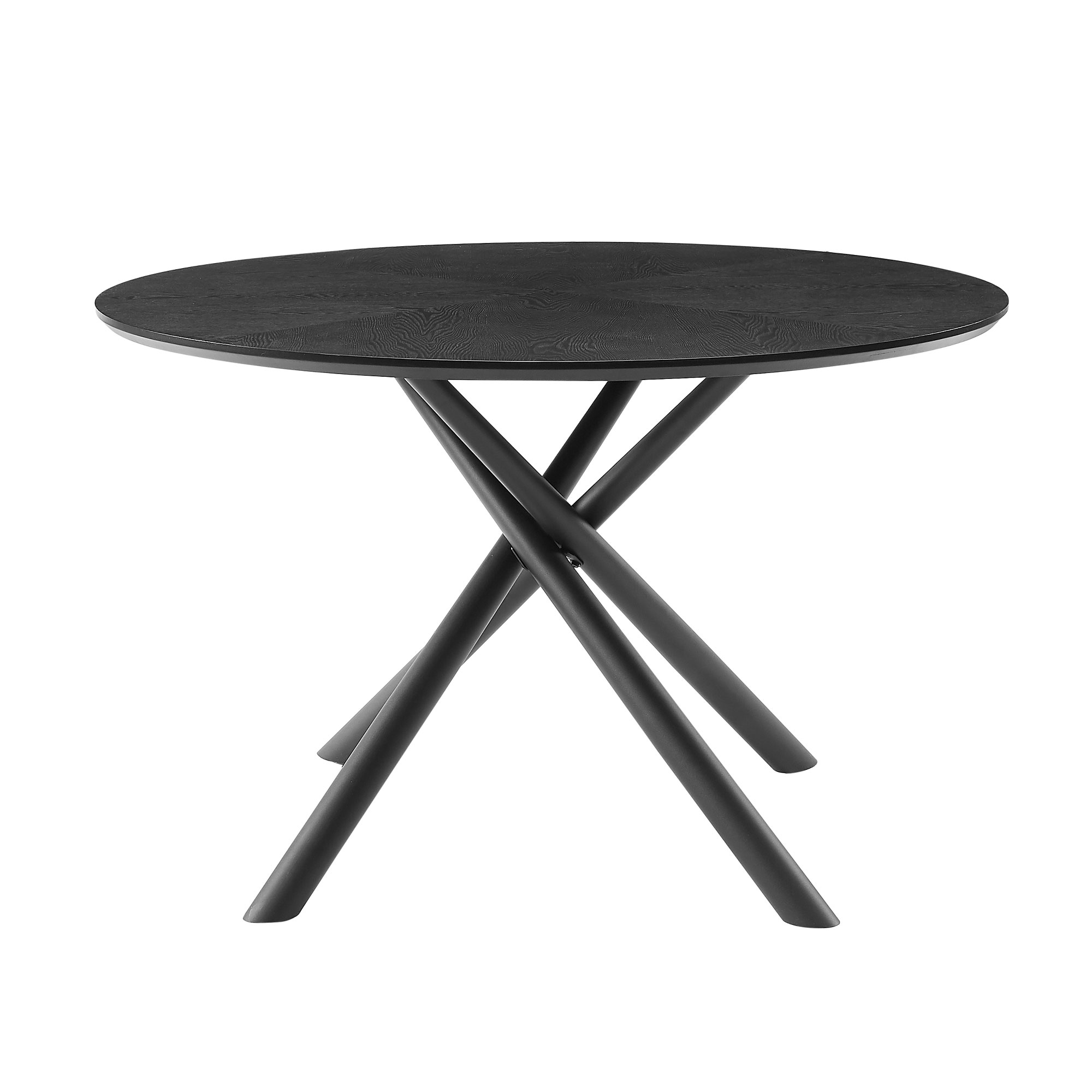 53.14'' Round MDF Coffee Table End Table Short Leisure Tea Table Cross Legs Metal Base, Easy to Assemble,BLACK