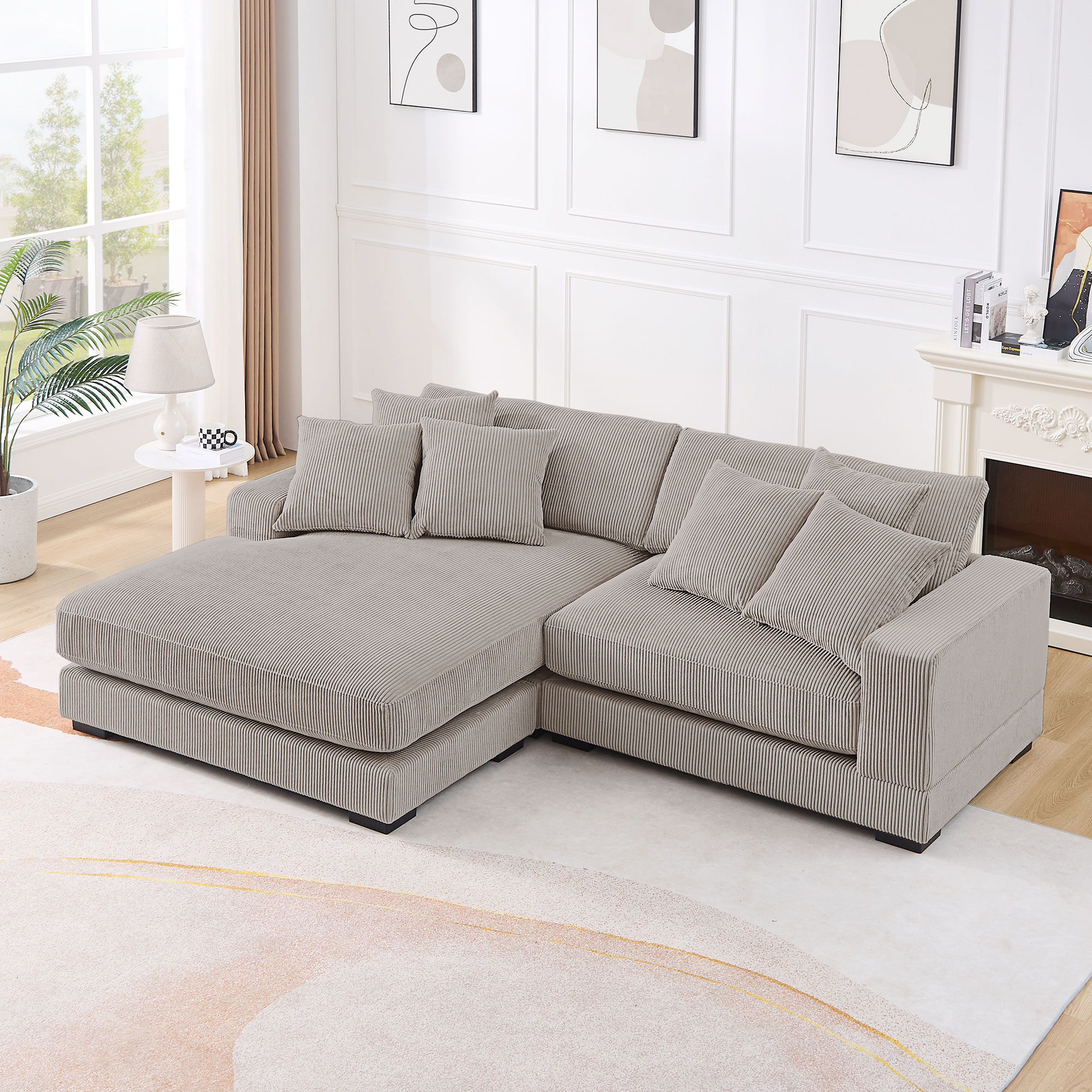 106.28inch Sectional Couch Covers L Shaped Sofa Covers Chaise Lounge Cover 2 Pieces Sofa Cover Soft with 6pcs Pillows for living room,office.