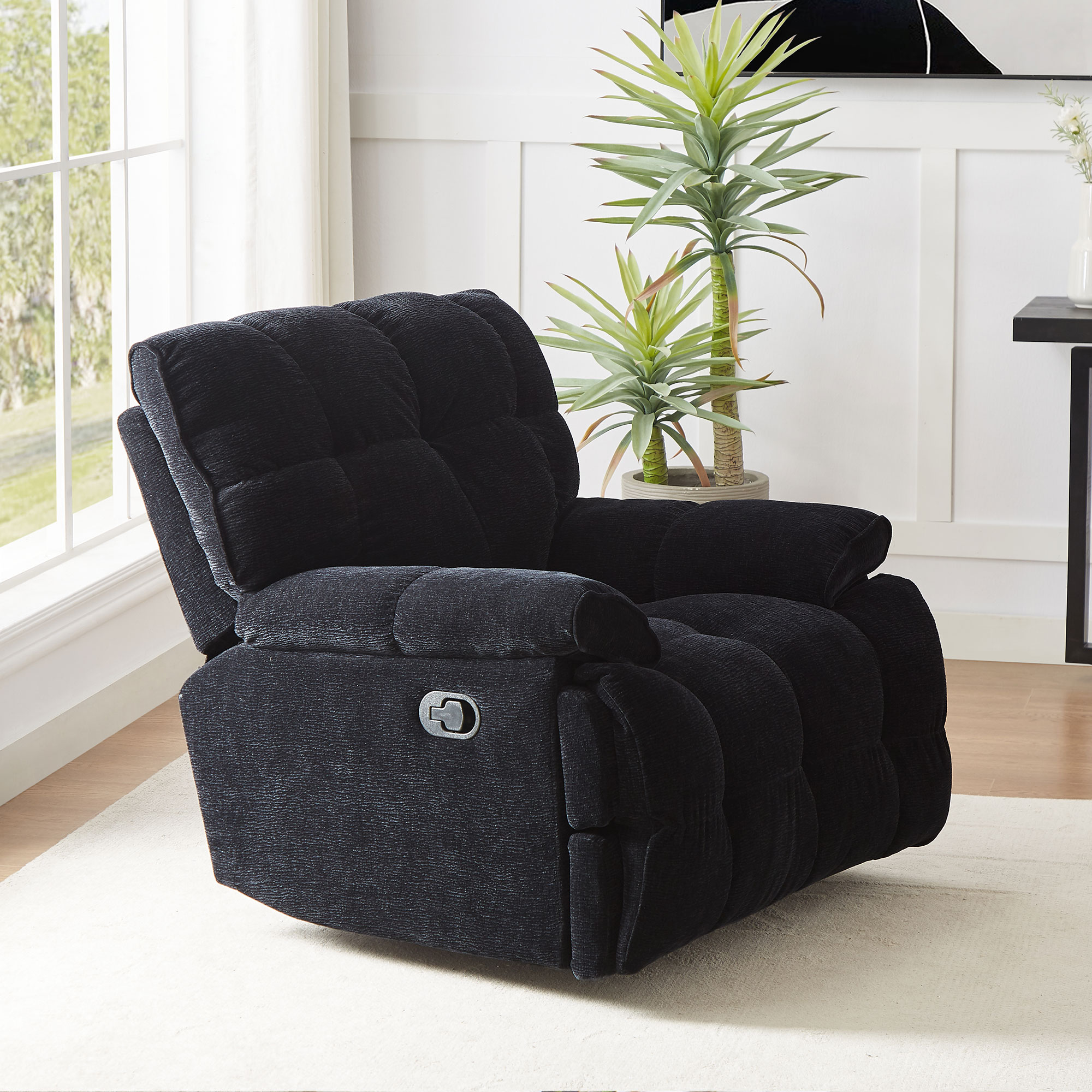 360 Degree Swivel Fabric Single Sofa Heavy Duty Reclining Chair for Living Room, BLACK