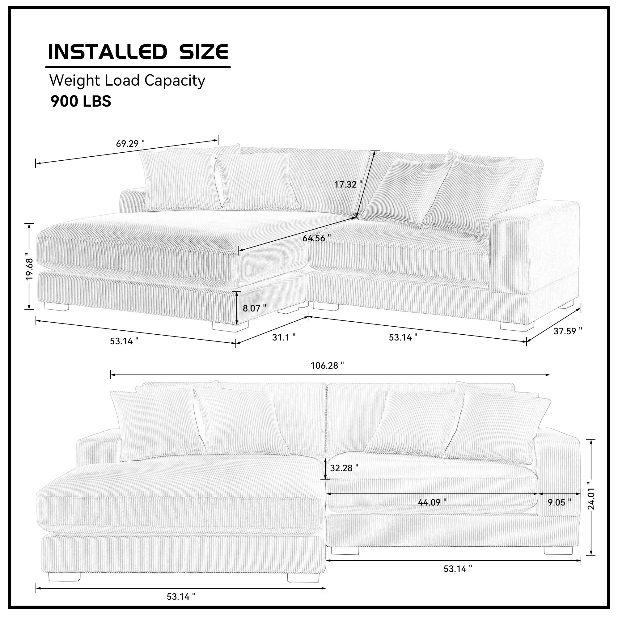 106.28inch Sectional Couch Covers L Shaped Sofa Covers Chaise Lounge Cover 2 Pieces Sofa Cover Soft with 6pcs Pillows for living room,office.