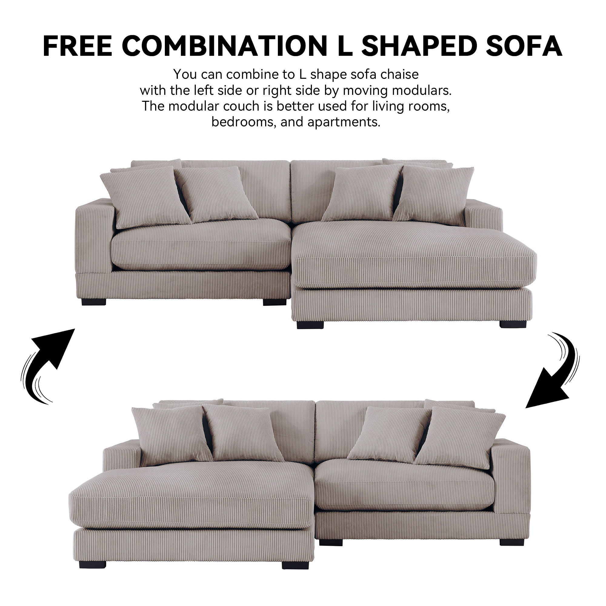 106.28inch Sectional Couch Covers L Shaped Sofa Covers Chaise Lounge Cover 2 Pieces Sofa Cover Soft with 6pcs Pillows for living room,office.