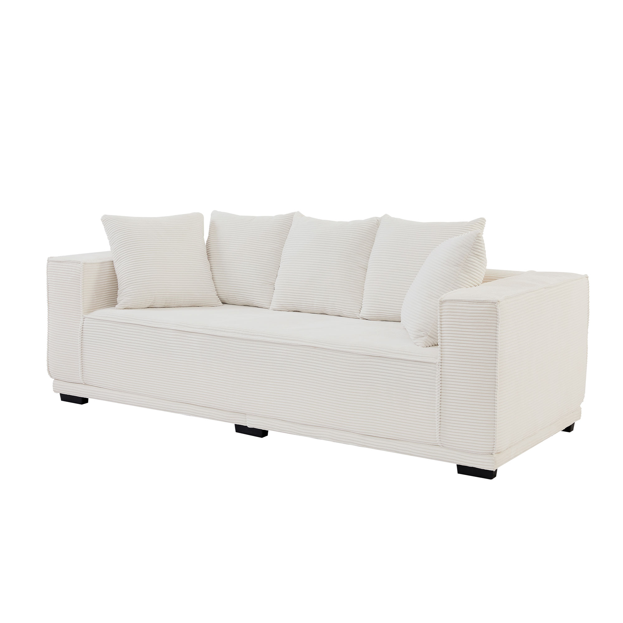 88.97'' Mid Century Modern Upholstered Sofa  with 5 Matching Toss Pillows, Including bottom frame,Comfy Couches  for Living Room, Bedroom, Apartment and Office.WHITE