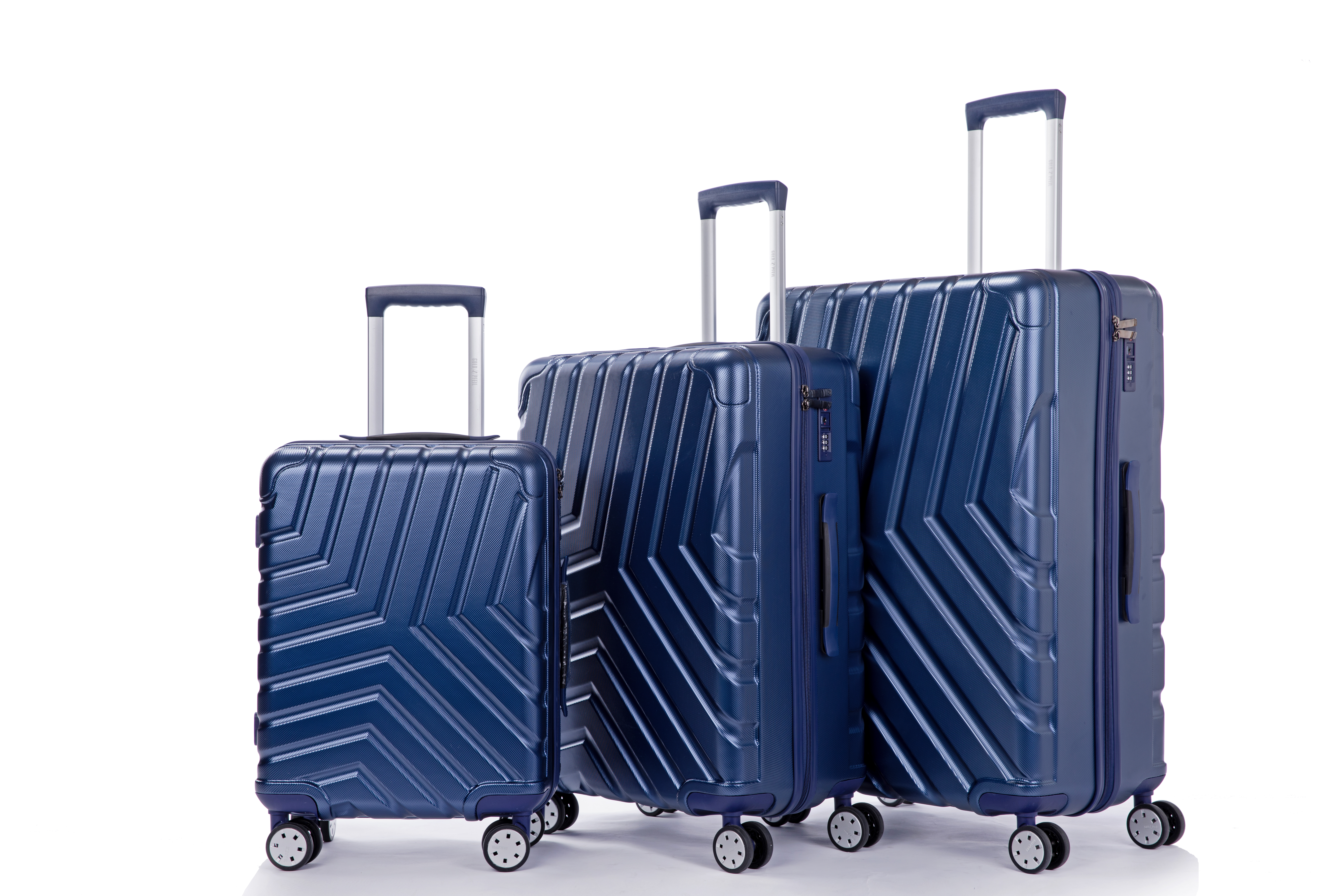 100% PC Suitcase Hardside Luggage Sets 3 Pieces with Double Spinner Wheels TSA Lock Navy-Boyel Living