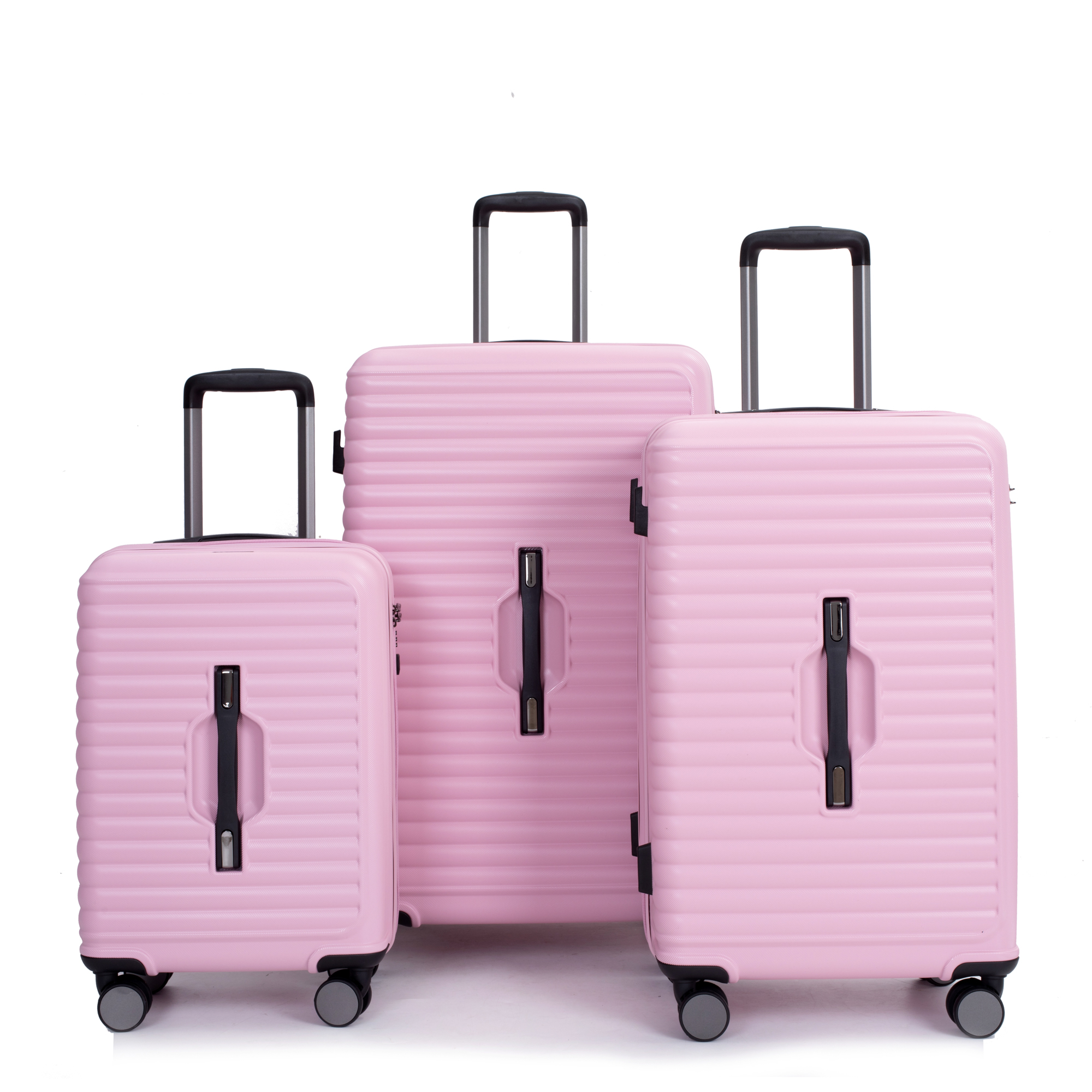 3 Piece Luggage Sets PC+ABS Lightweight Suitcase with Two Hooks, 360° Double Spinner Wheels, TSA Lock, (21/25/29) Pink