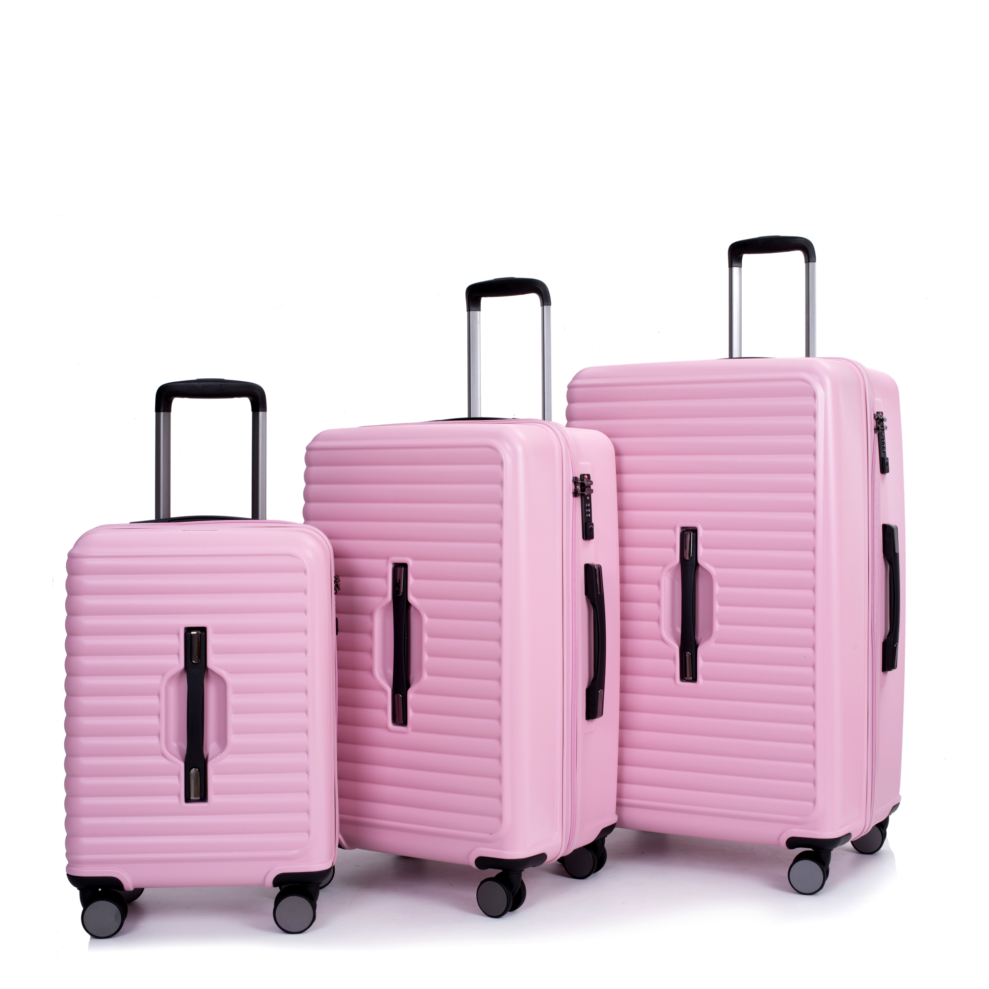 3 Piece Luggage Sets PC+ABS Lightweight Suitcase with Two Hooks, 360° Double Spinner Wheels, TSA Lock, (21/25/29) Pink