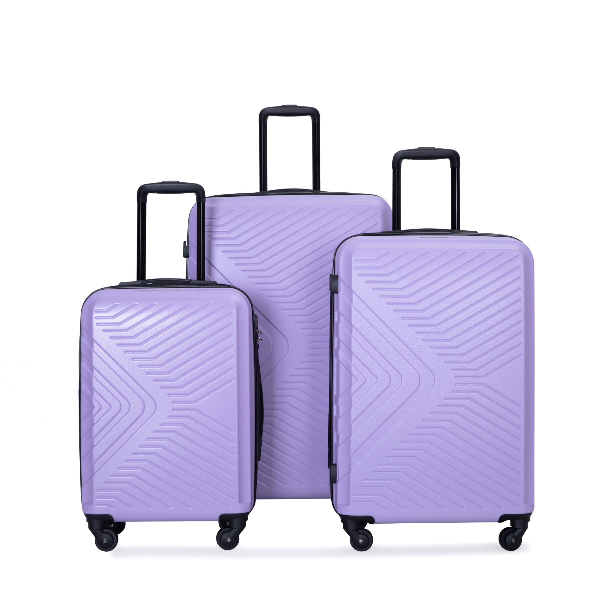 3 Piece Luggage Sets ABS Lightweight Suitcase with Two Hooks, Spinner Wheels, TSA Lock, (20/24/28), LIGHT PURPLE