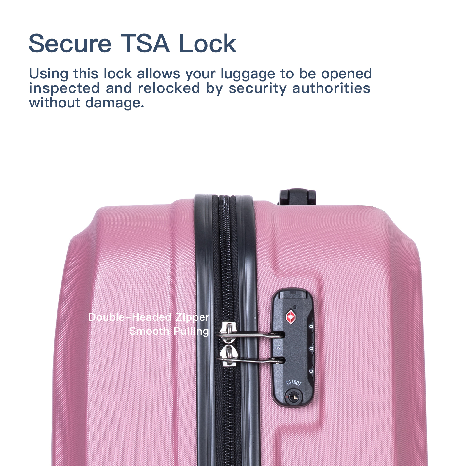 3 Piece Luggage Sets ABS Lightweight Suitcase with Two Hooks, Spinner Wheels, TSA Lock, (20/24/28), Pink