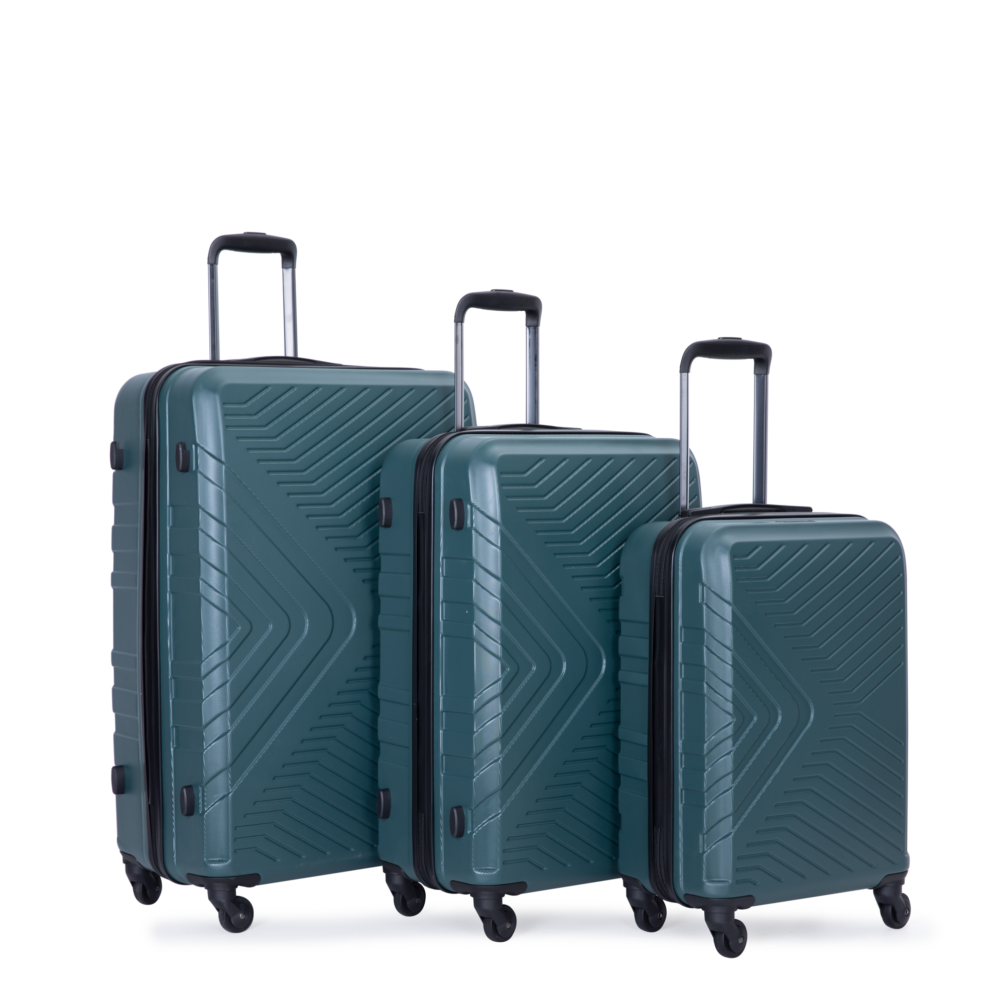 3 Piece Luggage Sets ABS Lightweight Suitcase with Two Hooks, Spinner Wheels, TSA Lock, (20/24/28), DARK GREEN