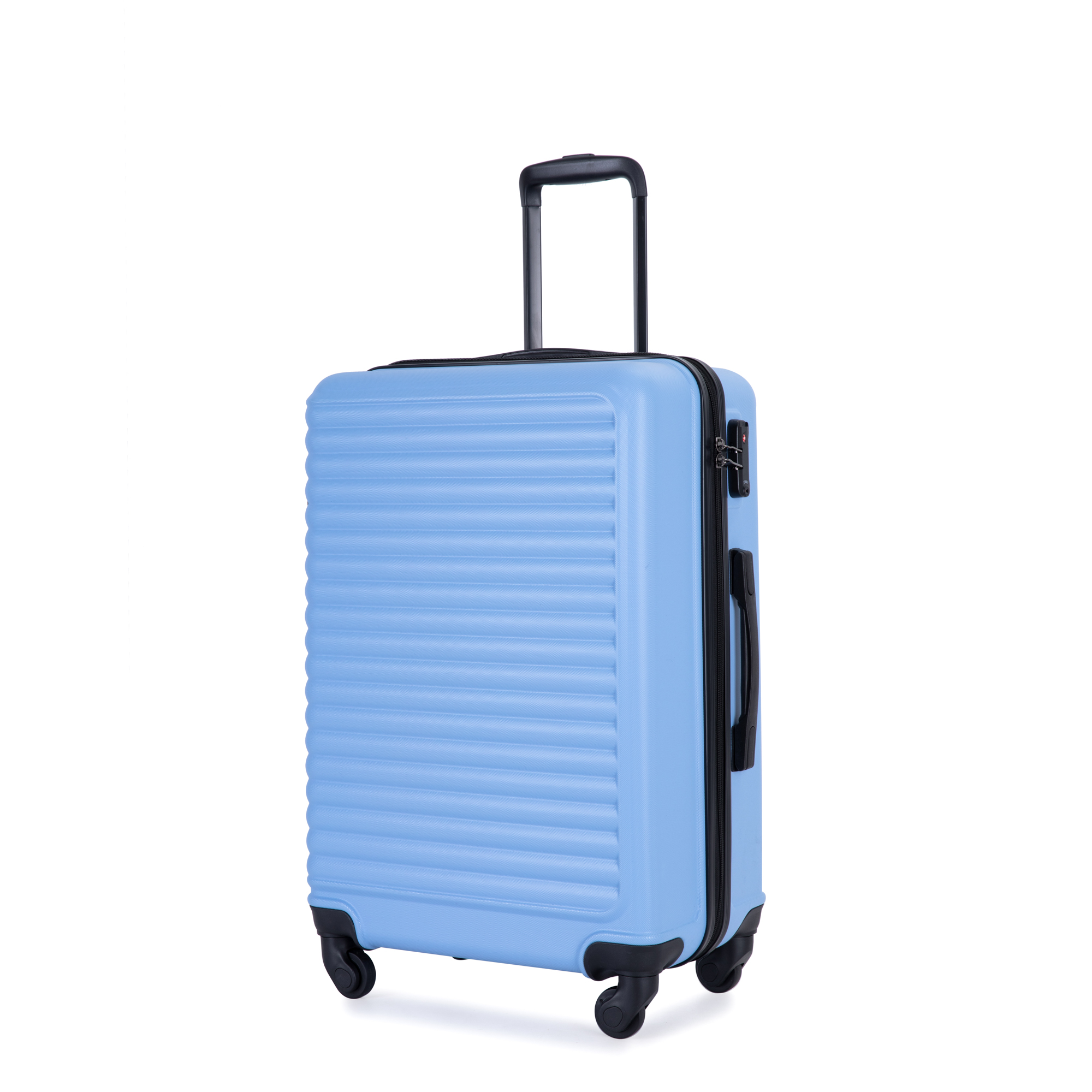 3 Piece Luggage Sets ABS Lightweight Suitcase with Two Hooks, Spinner Wheels, TSA Lock, (20/24/28) LIGHT BLUE