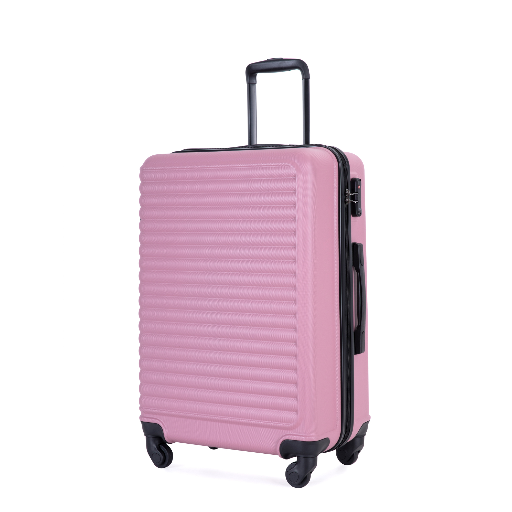 3 Piece Luggage Sets ABS Lightweight Suitcase with Two Hooks, Spinner Wheels, TSA Lock, (20/24/28) PINK