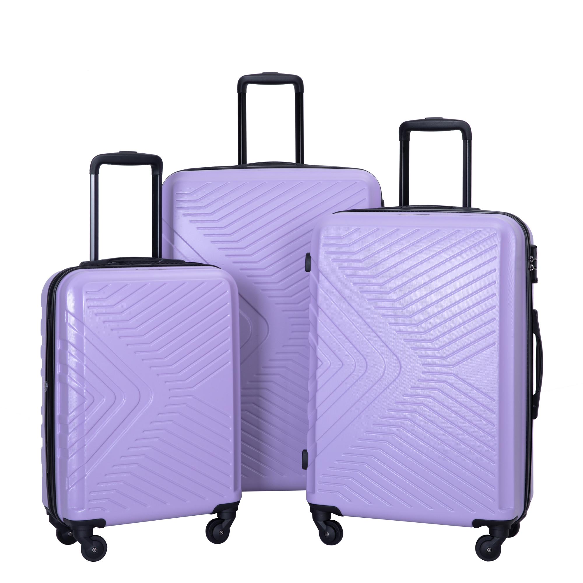 3 Piece Luggage Sets ABS Lightweight Suitcase with Two Hooks, Spinner Wheels, TSA Lock, (20/24/28), LIGHT PURPLE