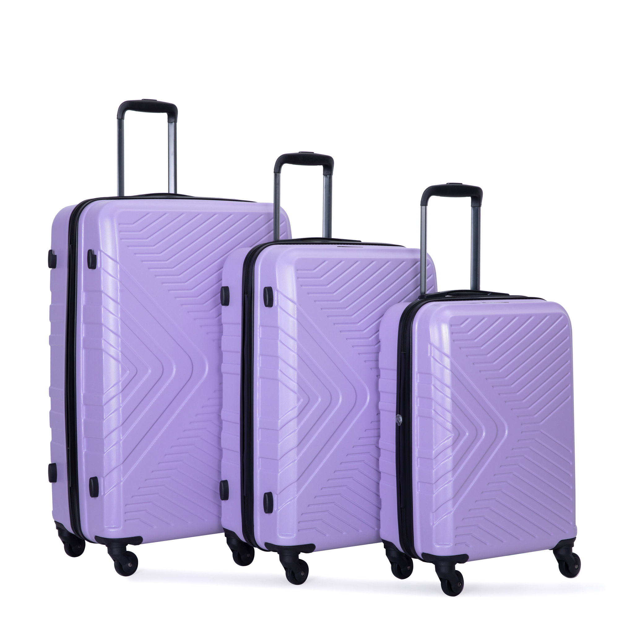 3 Piece Luggage Sets ABS Lightweight Suitcase with Two Hooks, Spinner Wheels, TSA Lock, (20/24/28), LIGHT PURPLE