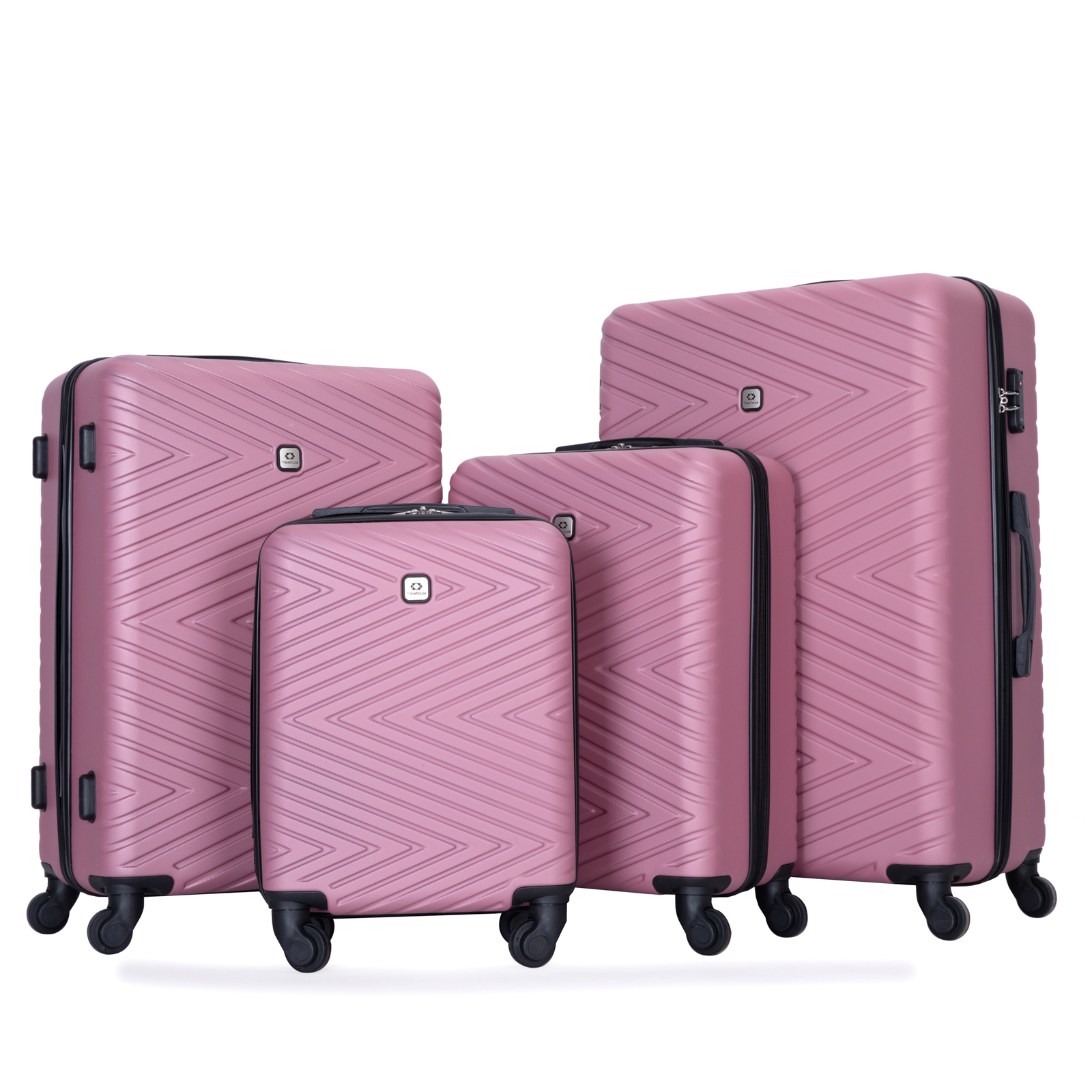 luggage 4-piece ABS lightweight suitcase with rotating wheels, 24 inch and 28 inch with TSA lock, (16/20/24/28) PINK