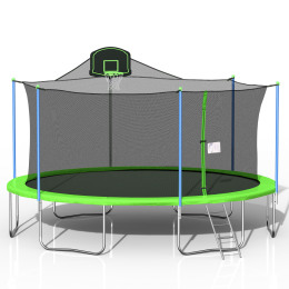 16FT GREEN TRAMPOLINE  WITH ENCLOSURE NET AND LADDER-METAL