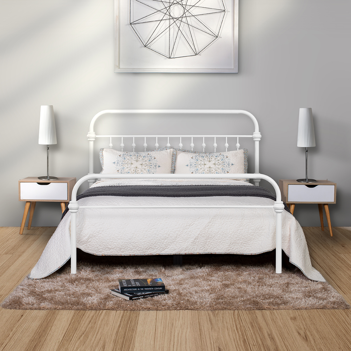 Metal Bed Frame Full Size Standerd Bed Frame - WHITE