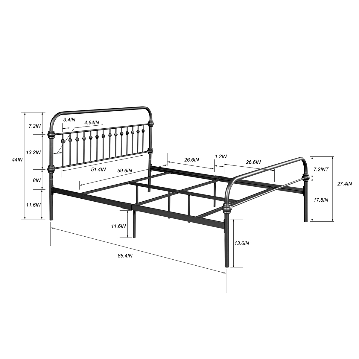 Modstyle Full Size Metal Bed Frame with Headboard and Footboard, Black ...