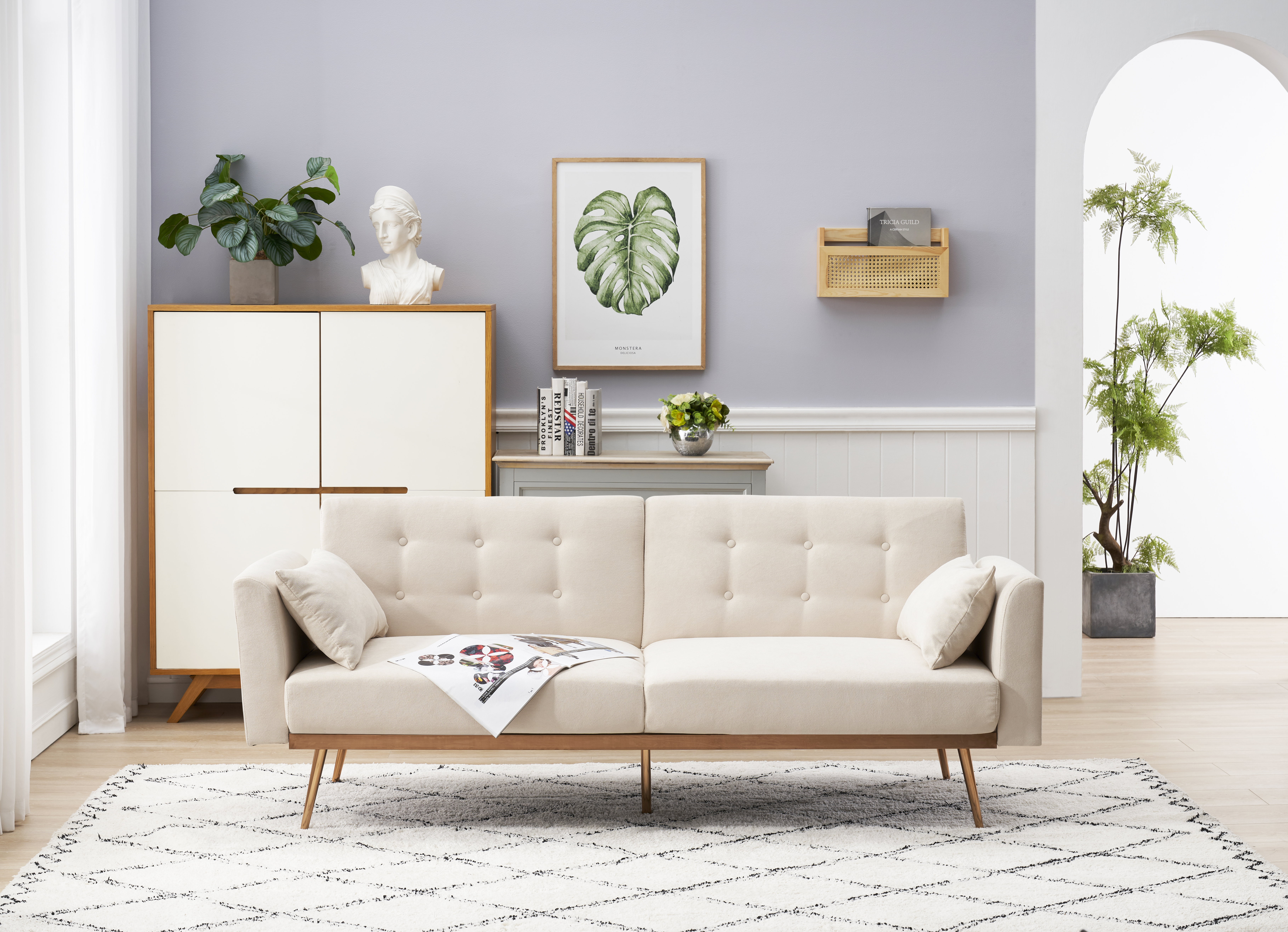 ETA 2022-02-21 Cotton living room sofa.  Rose metal feet convertible bed folds-Boyel Living