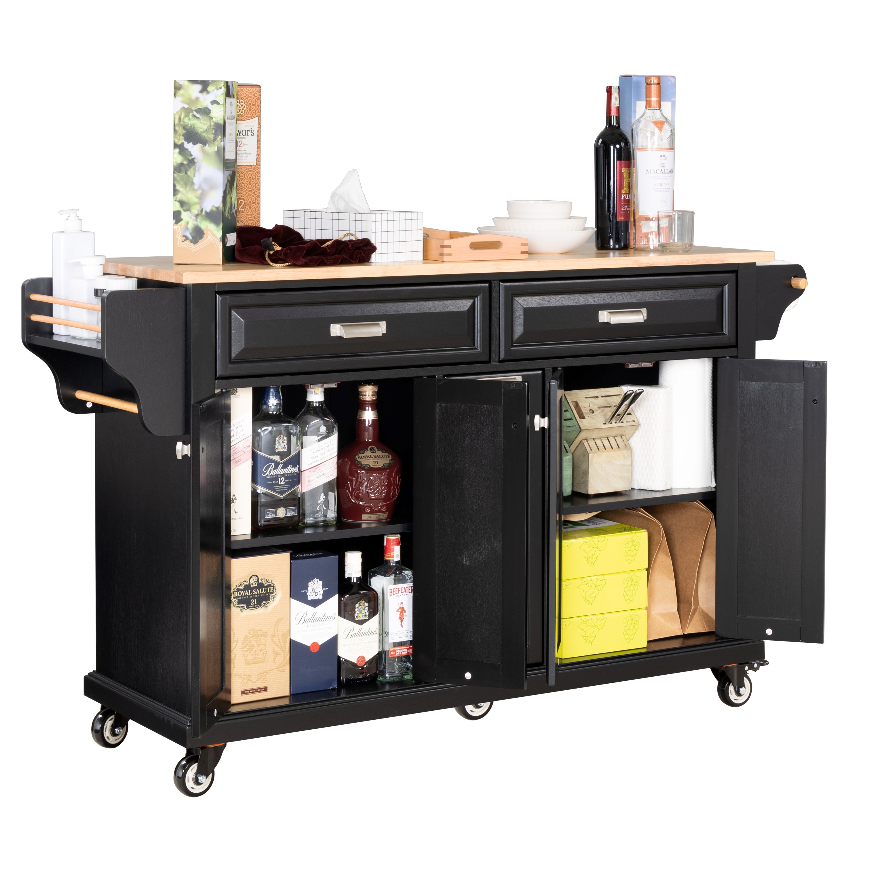 Cambridge Natural Wood Top Kitchen Island with Storage