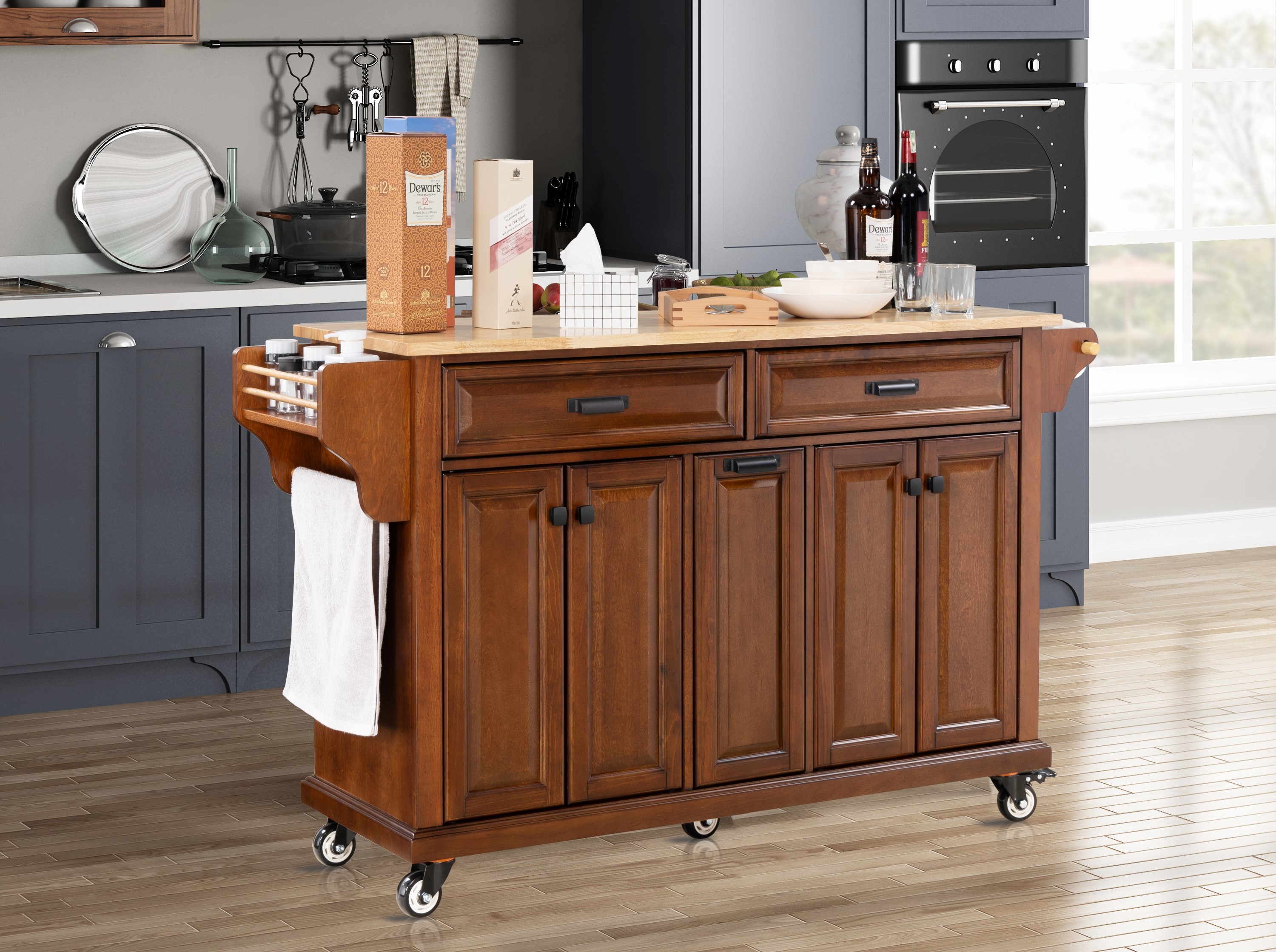 Cambridge Natural Wood Top Kitchen Island with Storage