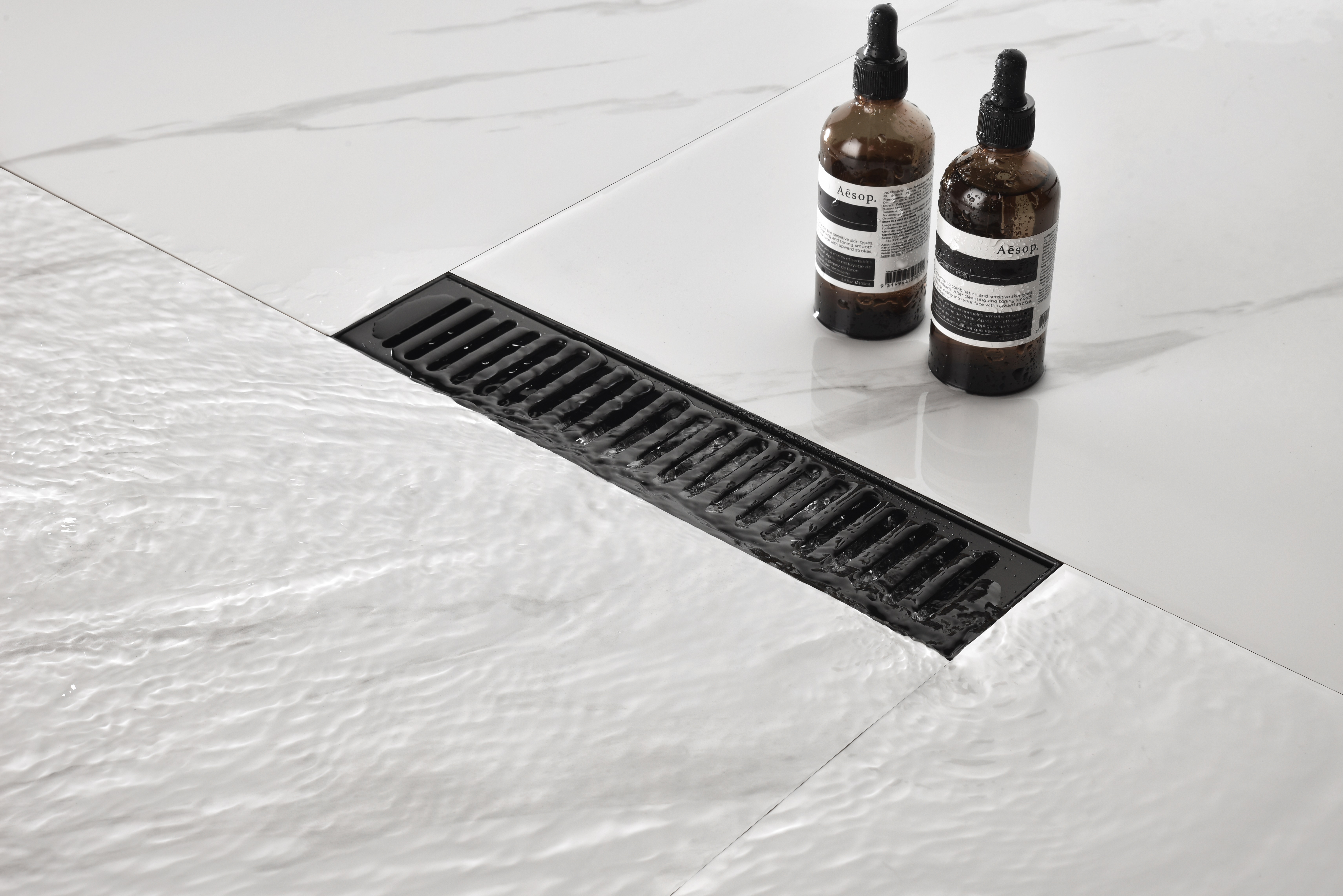 12 Inches Linear Shower Drain with Removable Capsule Pattern Grate, 304 Stainless Shower Drain Included Hair Strainer and Leveling Feet, Flange