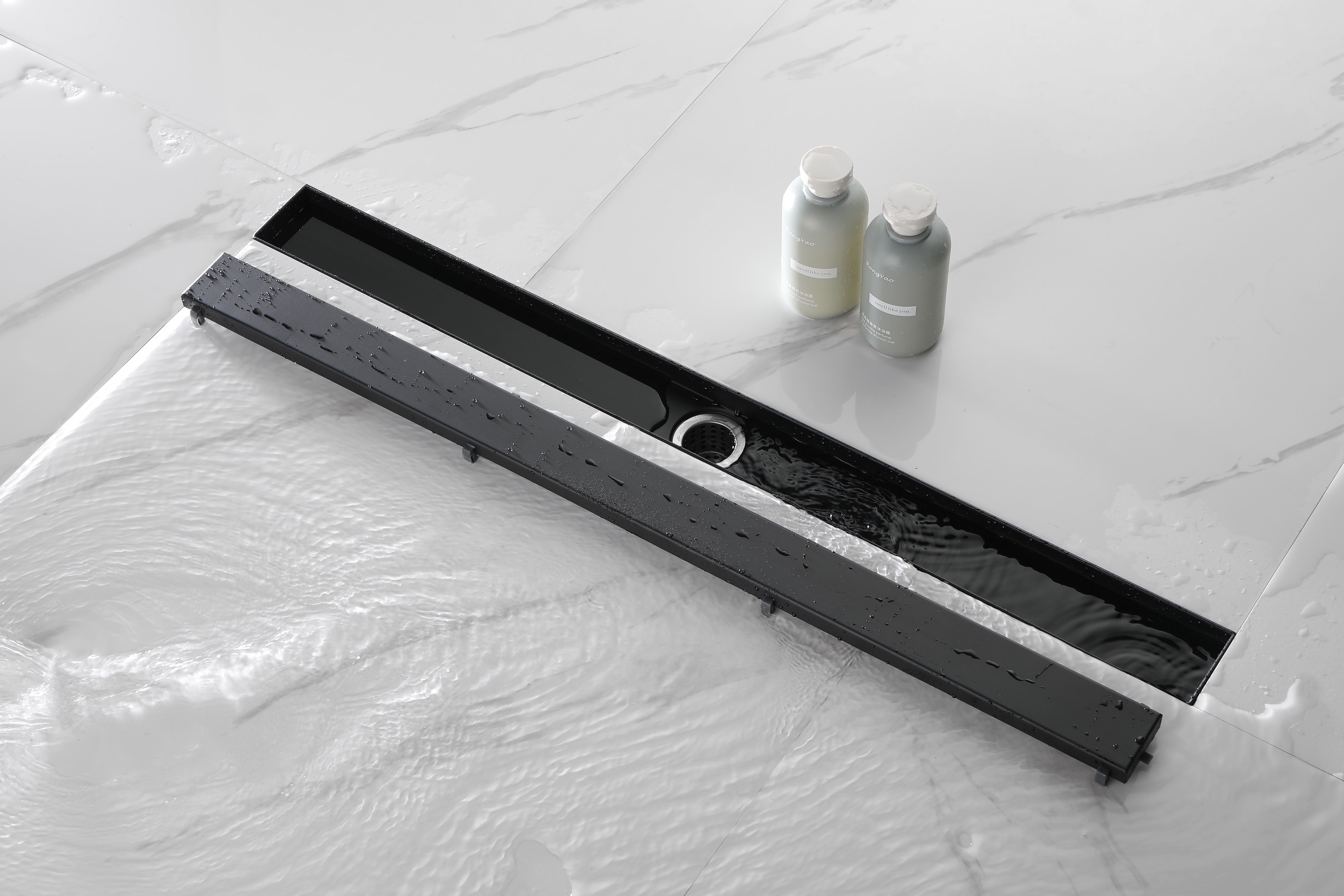 32 Inches Linear Shower Drain with Removable Cover, 304 Stainless Shower Drain  Included Hair Strainer and Leveling Feet