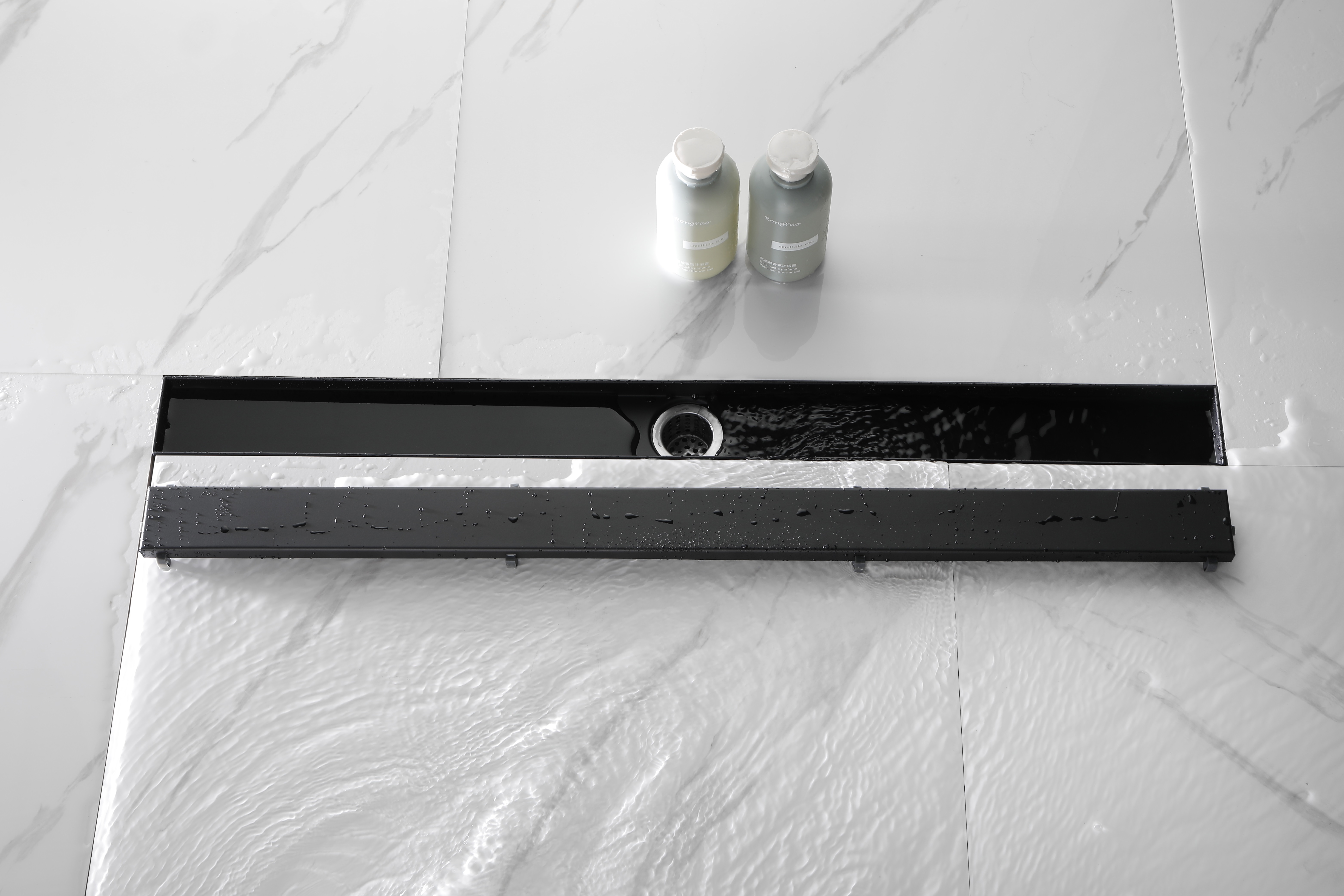 32 Inches Linear Shower Drain with Removable Cover, 304 Stainless Shower Drain  Included Hair Strainer and Leveling Feet, Flange