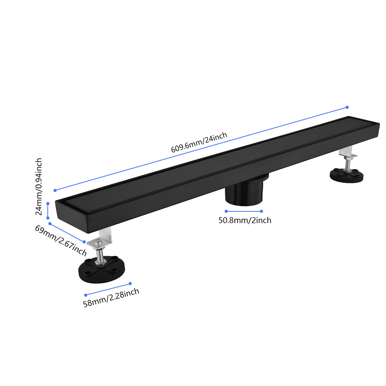 24 Inches Linear Shower Drain with Removable Cover, 304 Stainless Shower Drain  Included Hair Strainer and Leveling Feet