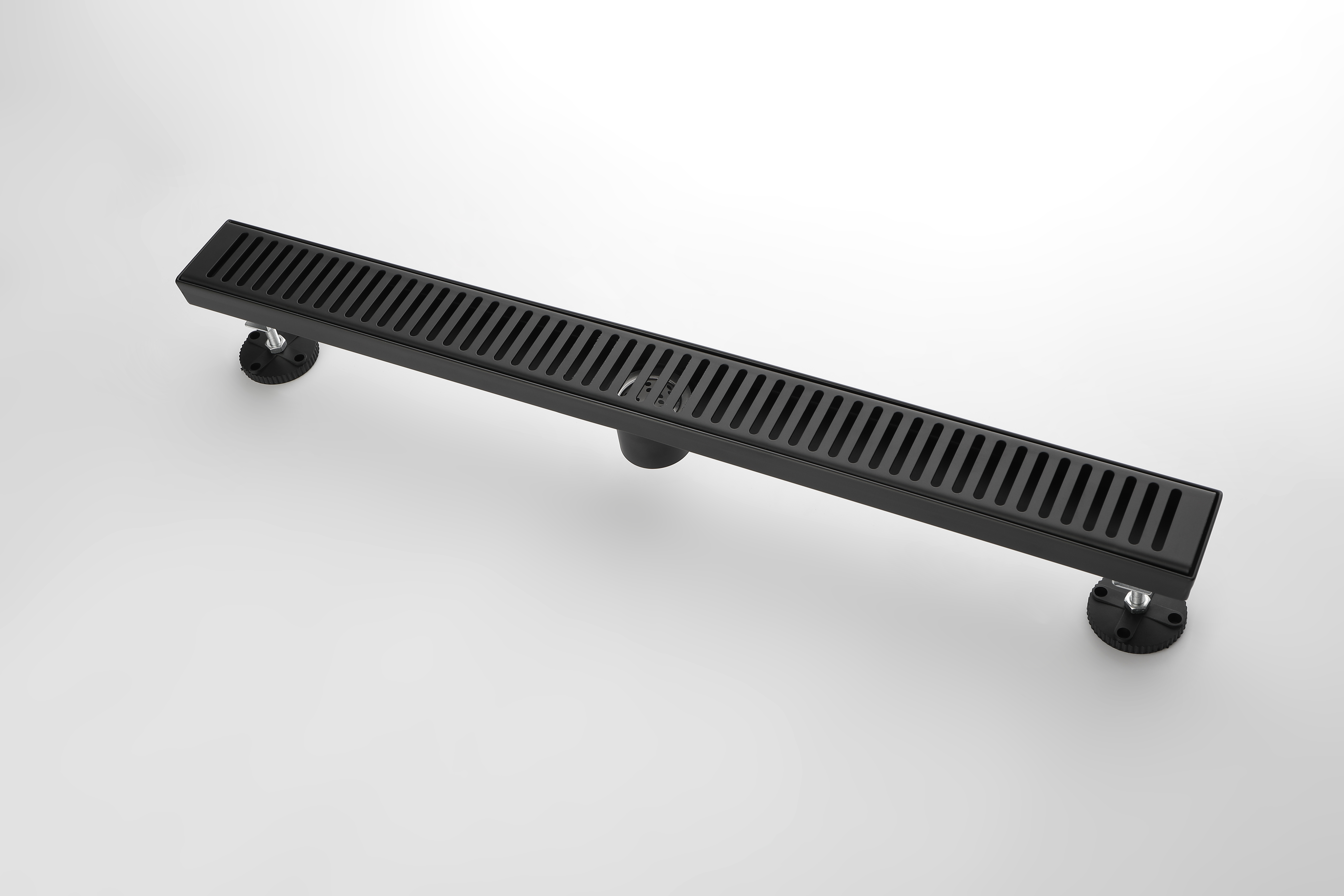 28 Inch Shower Linear Drain, with Removable Capsule Pattern Grate, Stainless Steel Fast Drainage Floor Linear Drain Black Include Adjustable Feet, Hair Strainer