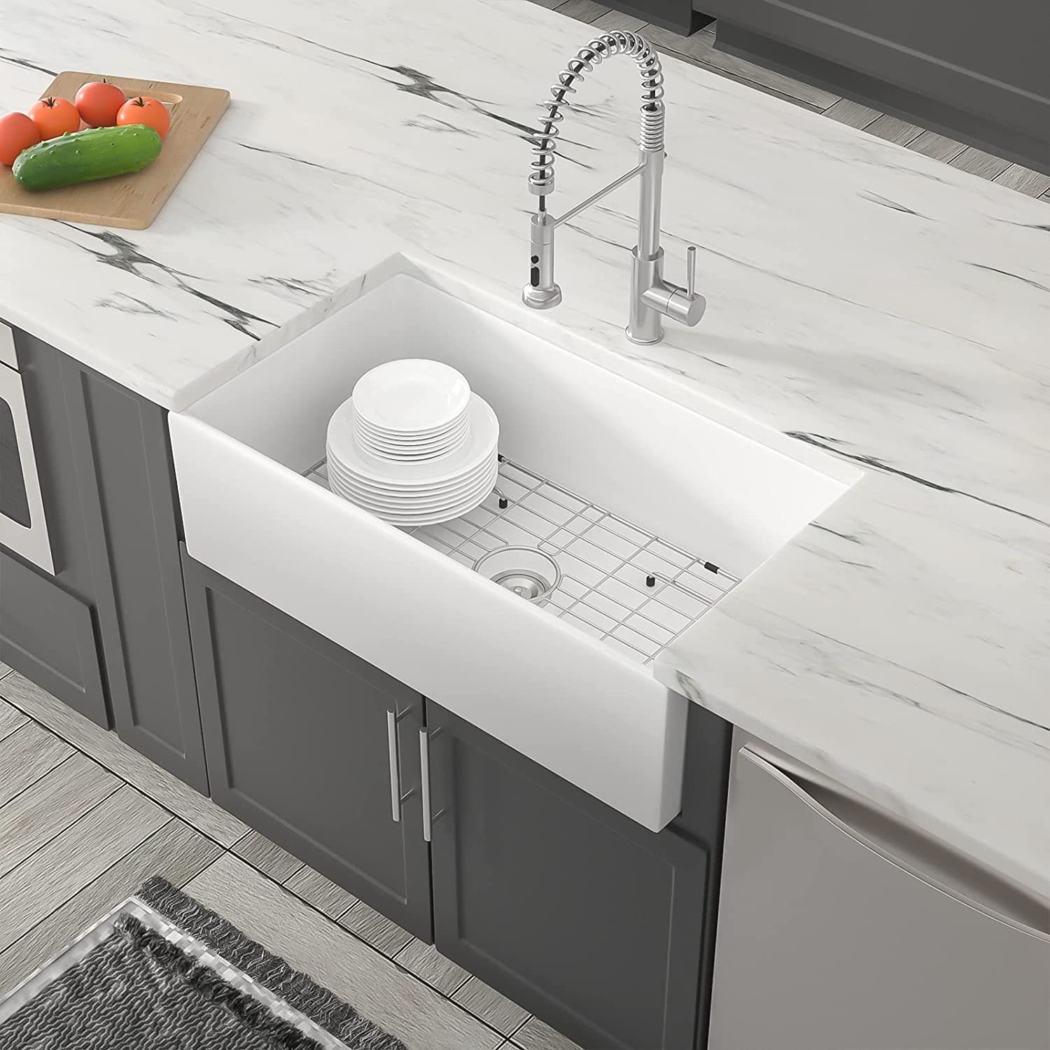 White Farmhouse Sink Deep Apron Sink Undermount Farmhouse Kitchen Sink Single Farm Sink