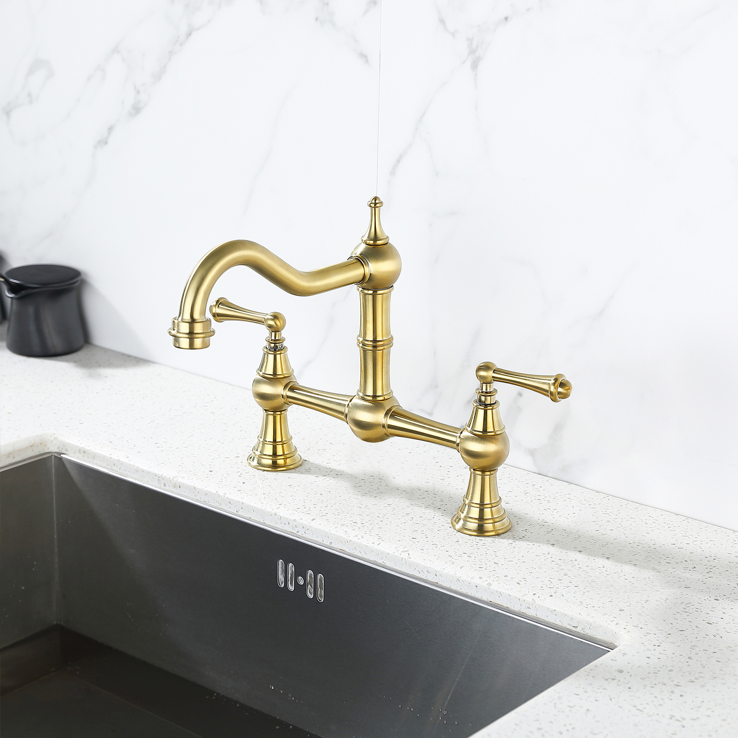 Double Handle Widespread Kitchen Faucet with Traditional Handles