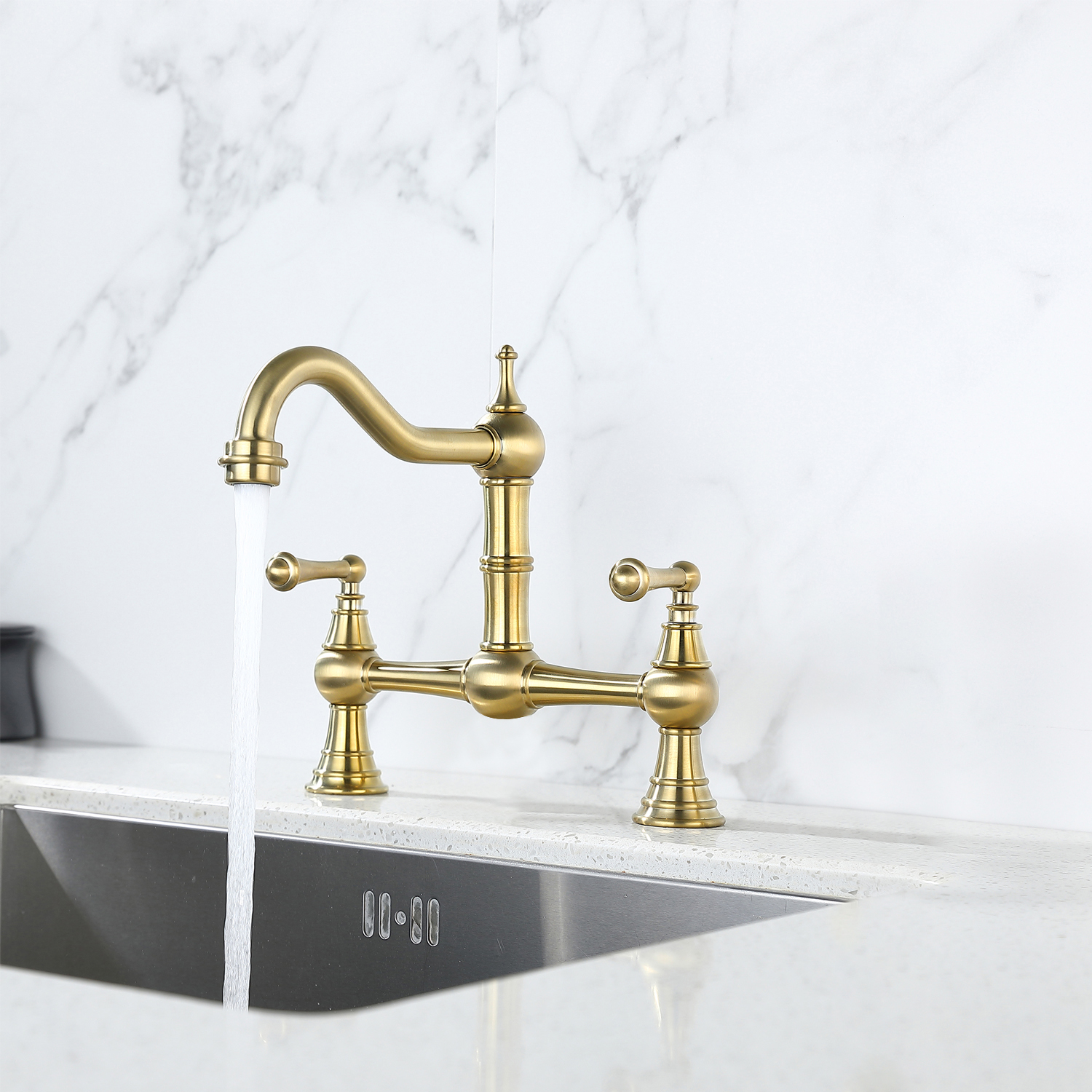 Double Handle Widespread Kitchen Faucet with Traditional Handles