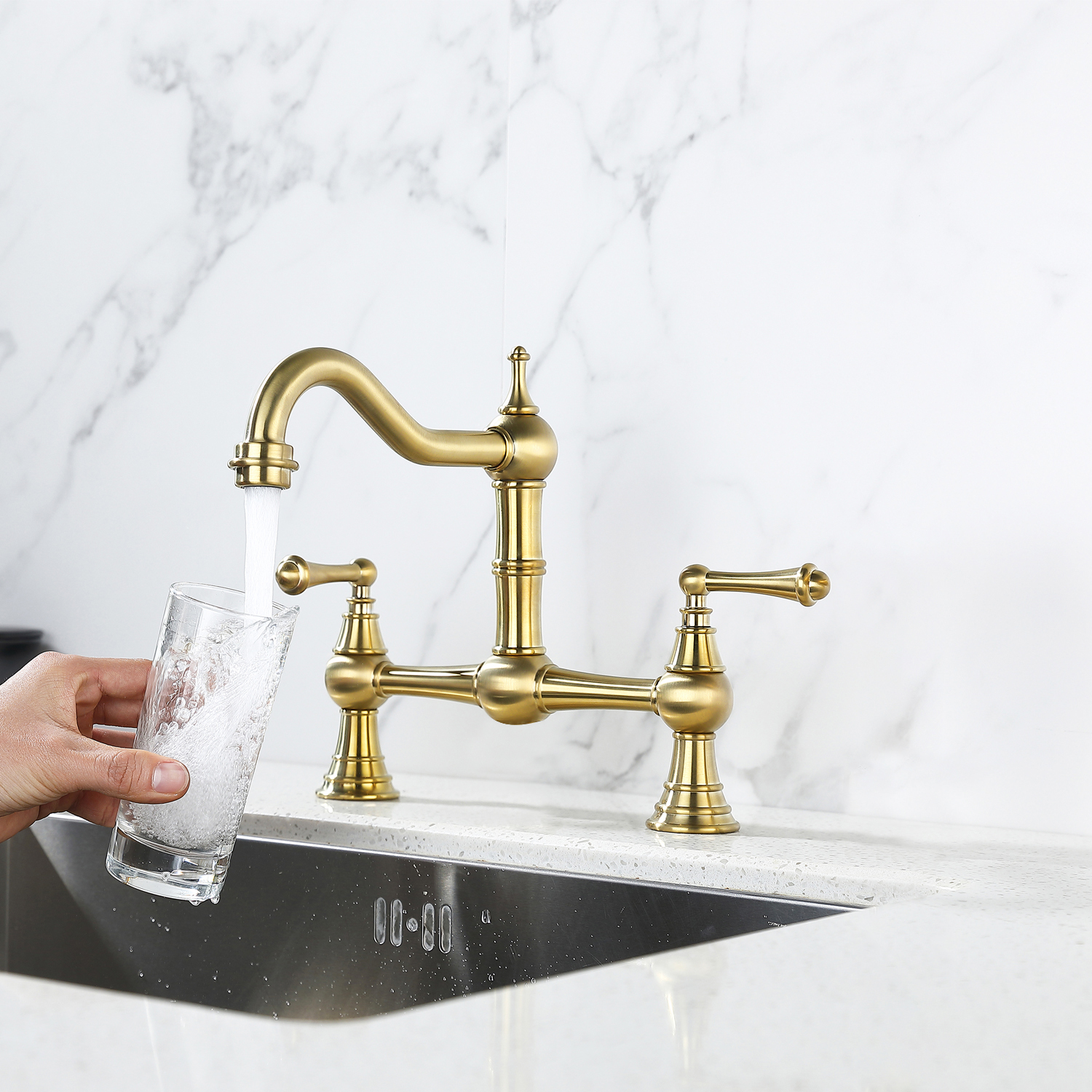 Double Handle Widespread Kitchen Faucet with Traditional Handles