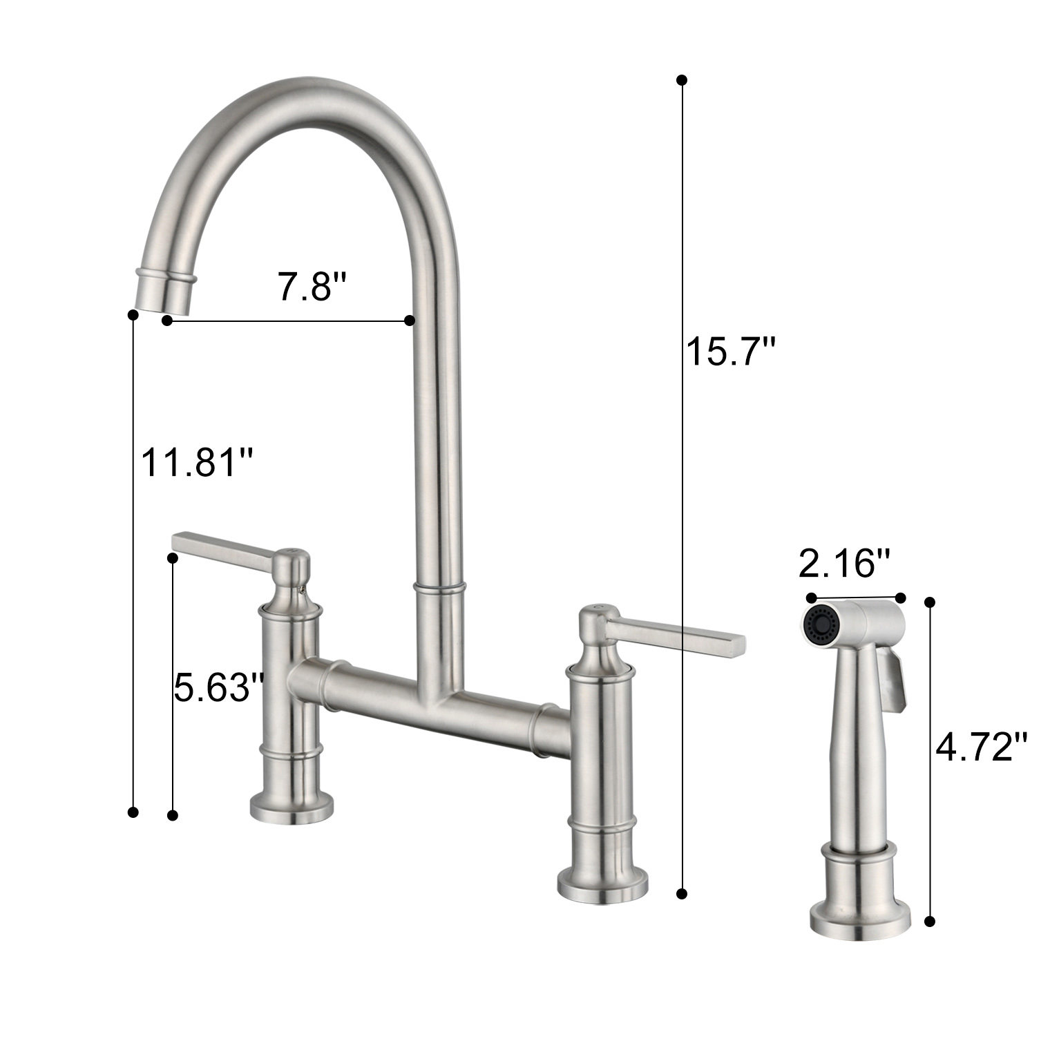 Double Handle Bridge Kitchen Faucet with Side Spray